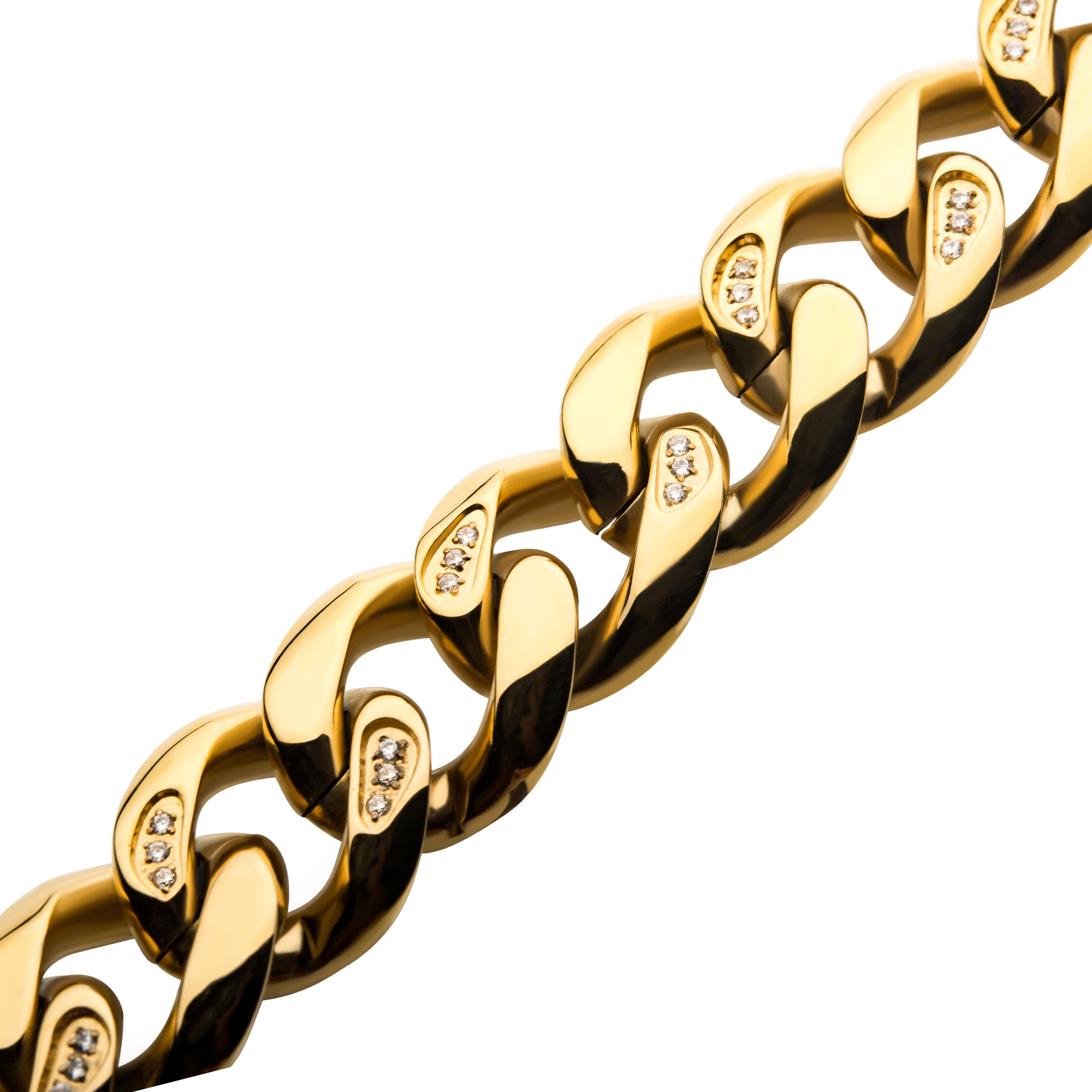 18K Gold Plated with 30pcs Diamond Chunky Curb Chain Miami Cuban Bracelet Image 3 Midtown Diamonds Reno, NV