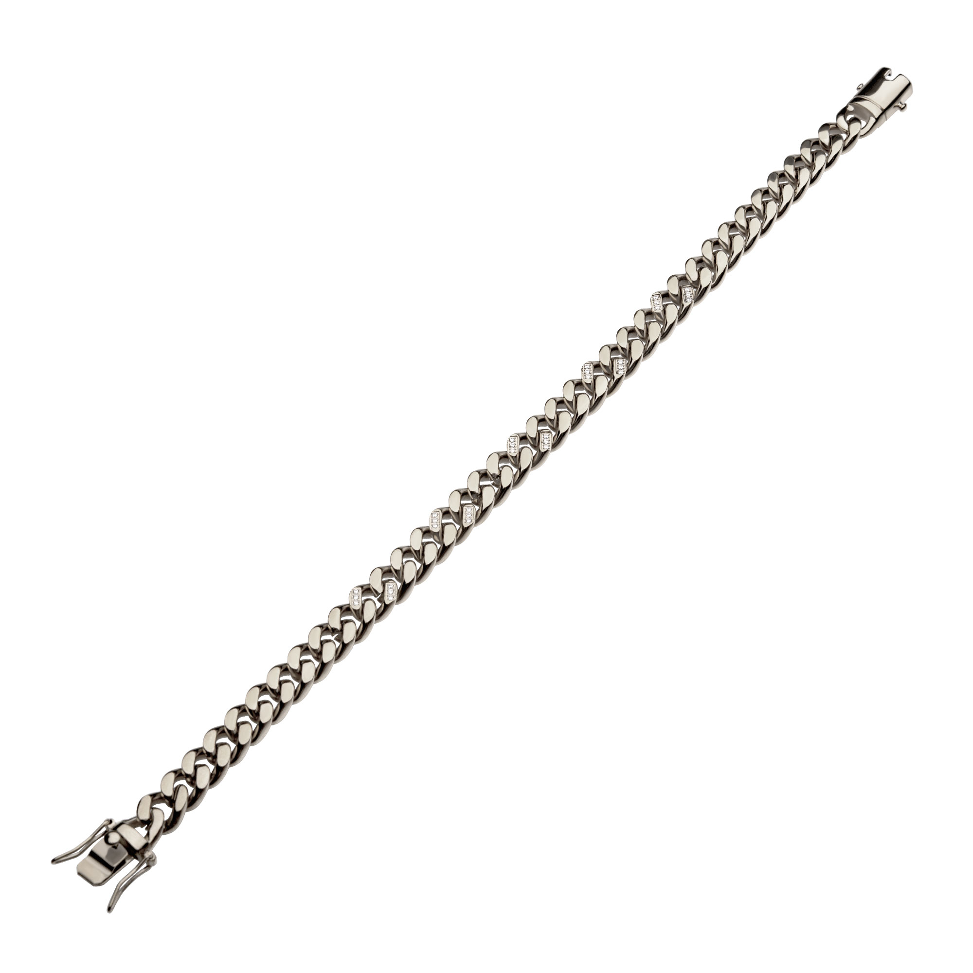 Stainless Steel with 30pcs Diamond Curb Chain Miami Cuban Bracelet Image 2 Milano Jewelers Pembroke Pines, FL
