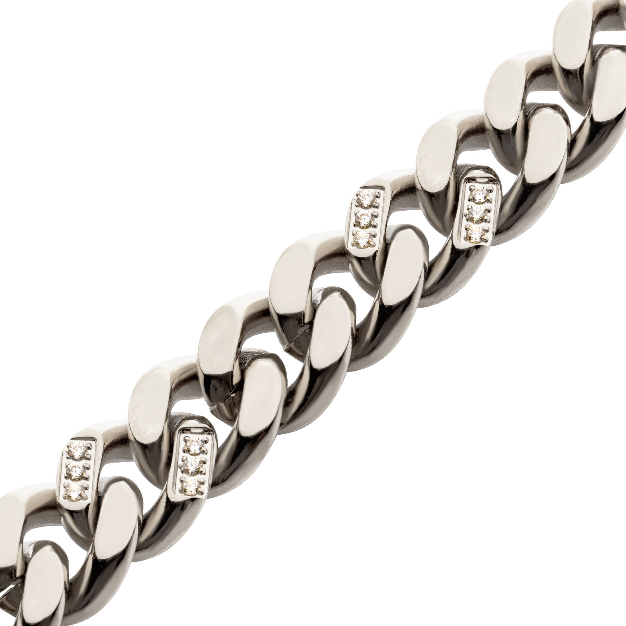 Stainless Steel with 30pcs Diamond Curb Chain Miami Cuban Bracelet Image 3 Jayson Jewelers Cape Girardeau, MO