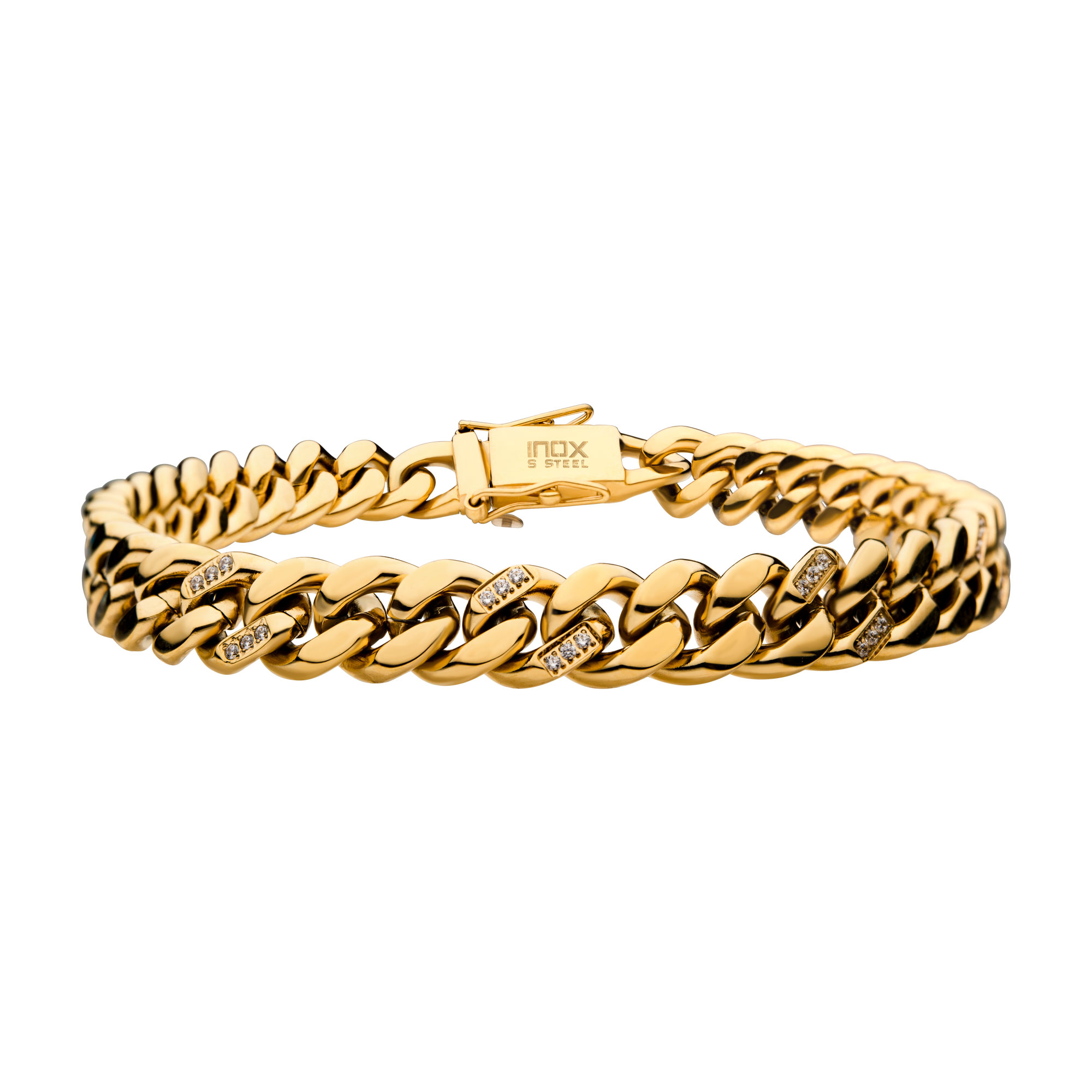 18K Gold Plated with 30pcs Diamond Curb Chain Miami Cuban Bracelet Morin Jewelers Southbridge, MA