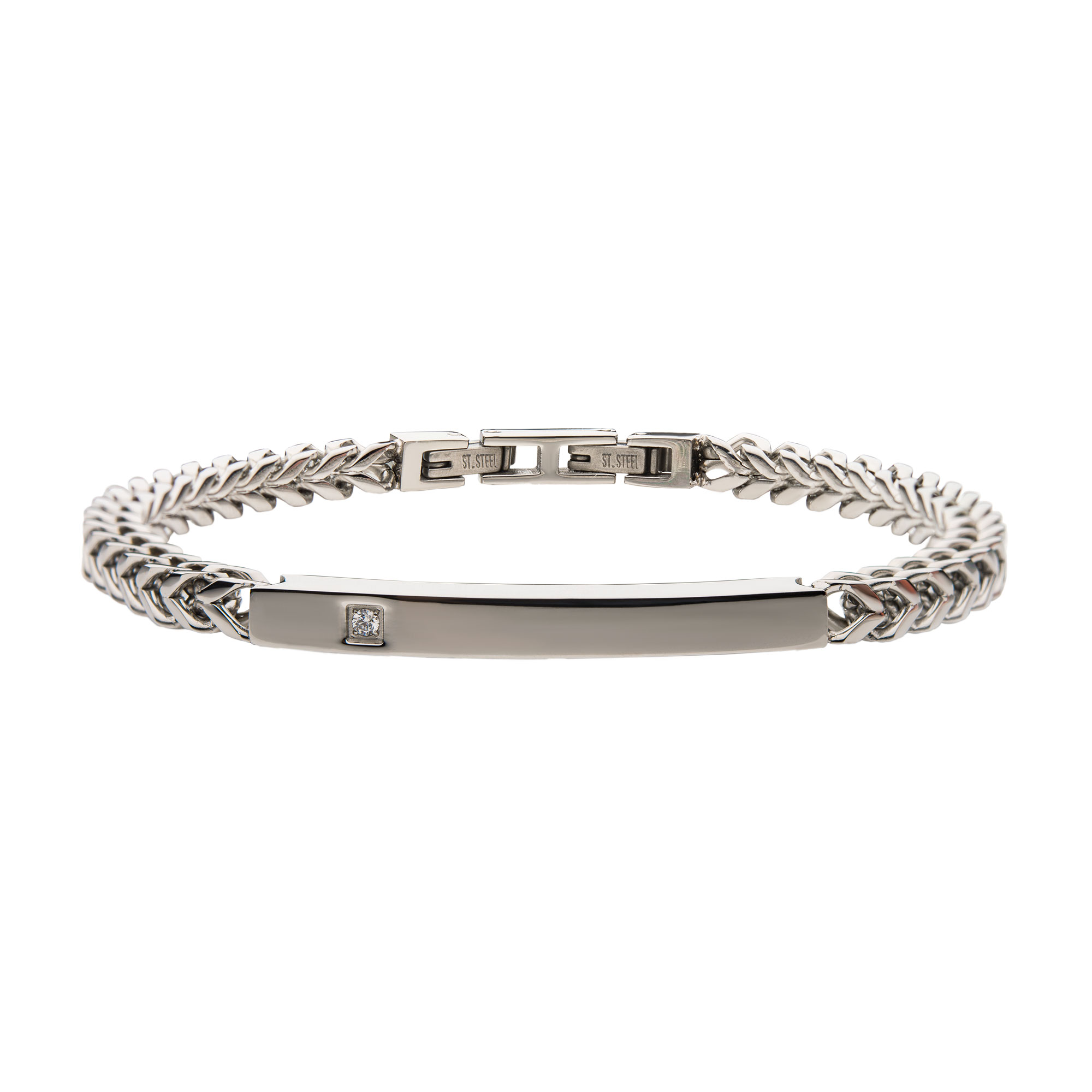 Stainless Steel with Diamond Franco Chain Miami Cuban ID Bracelet Enchanted Jewelry Plainfield, CT