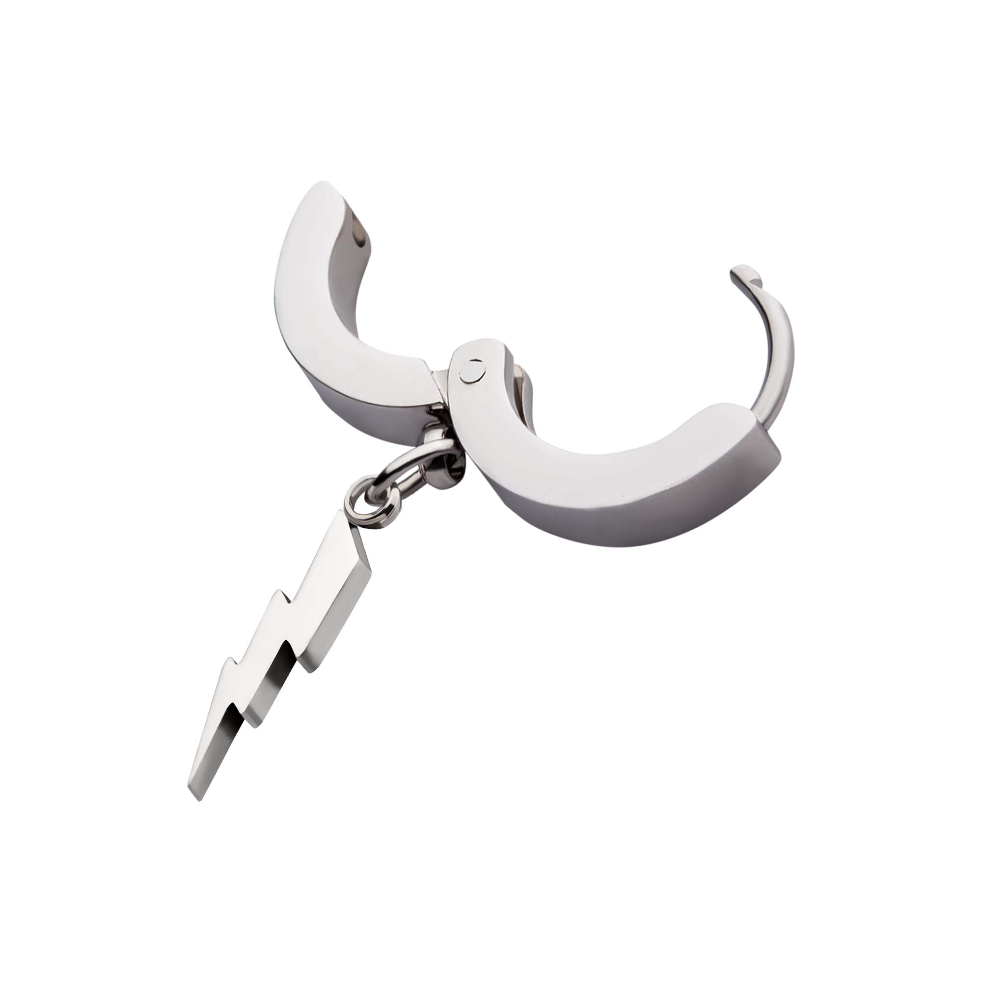 Stainless Steel Huggie Earrings with Lightning Bolt Charm Image 3 Carroll / Ochs Jewelers Monroe, MI