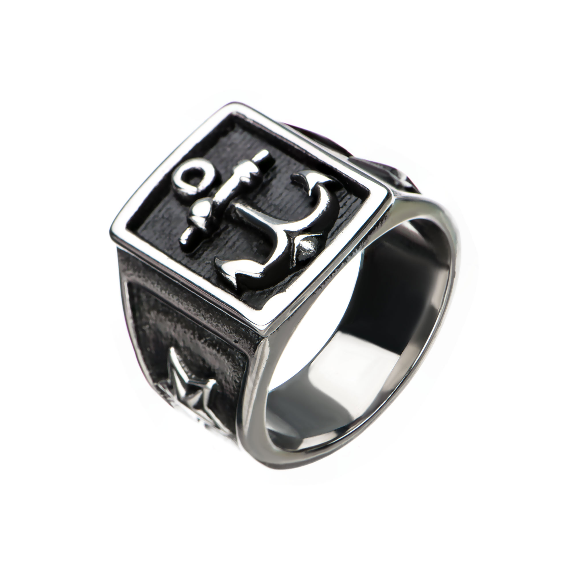 Steel & Black Plated Oxidized Anchor Signet Ring Morin Jewelers Southbridge, MA