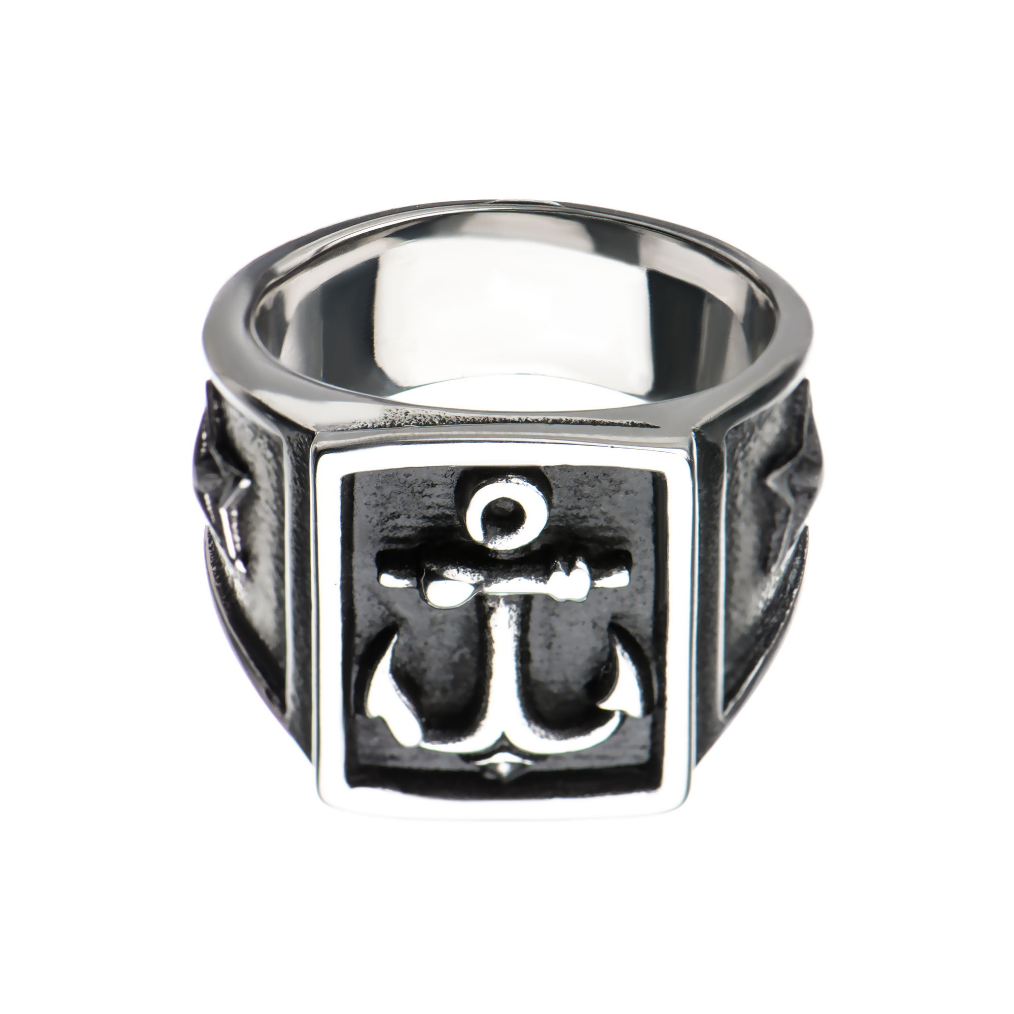 Steel & Black Plated Oxidized Anchor Signet Ring Image 2 Ken Walker Jewelers Gig Harbor, WA