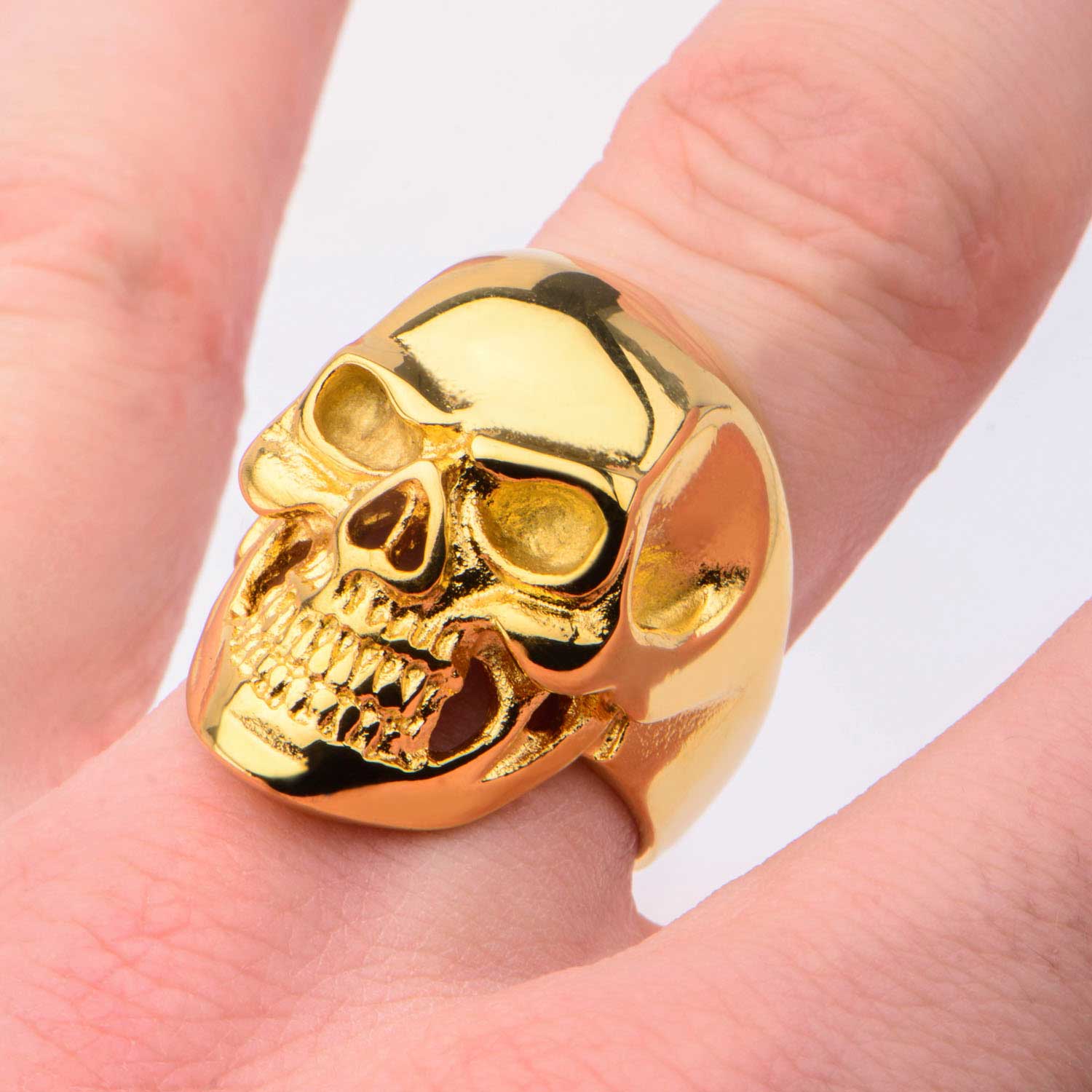 Gold Plated High Polished Front Face Skull Ring Image 4 Milano Jewelers Pembroke Pines, FL