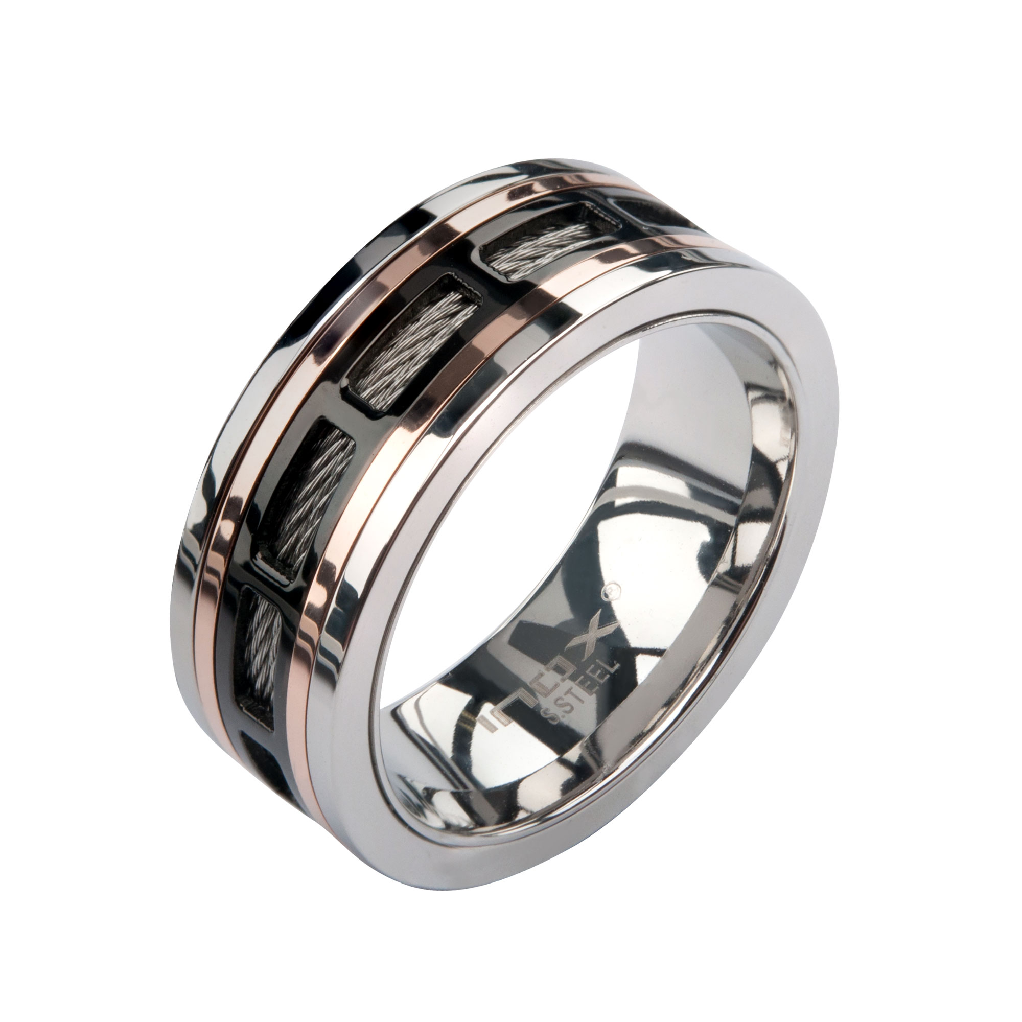 Stainless Steel Cable Black and Rose Gold Plated Window Ring Milano Jewelers Pembroke Pines, FL