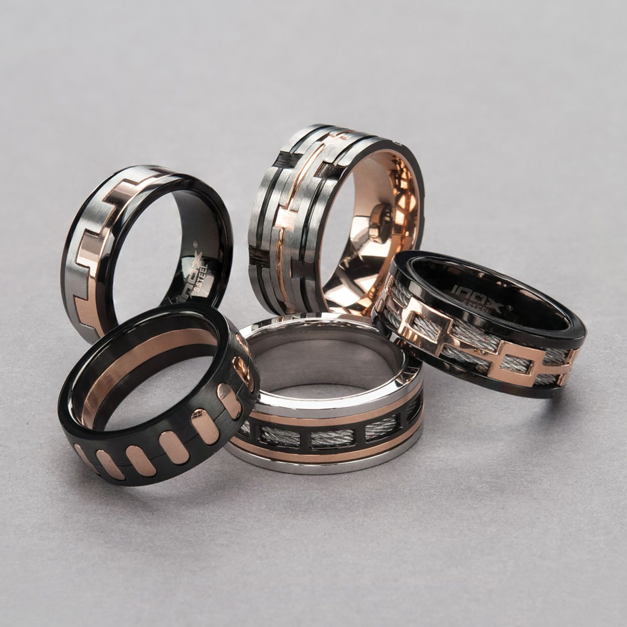 Stainless Steel Cable Black and Rose Gold Plated Window Ring Image 2 Midtown Diamonds Reno, NV
