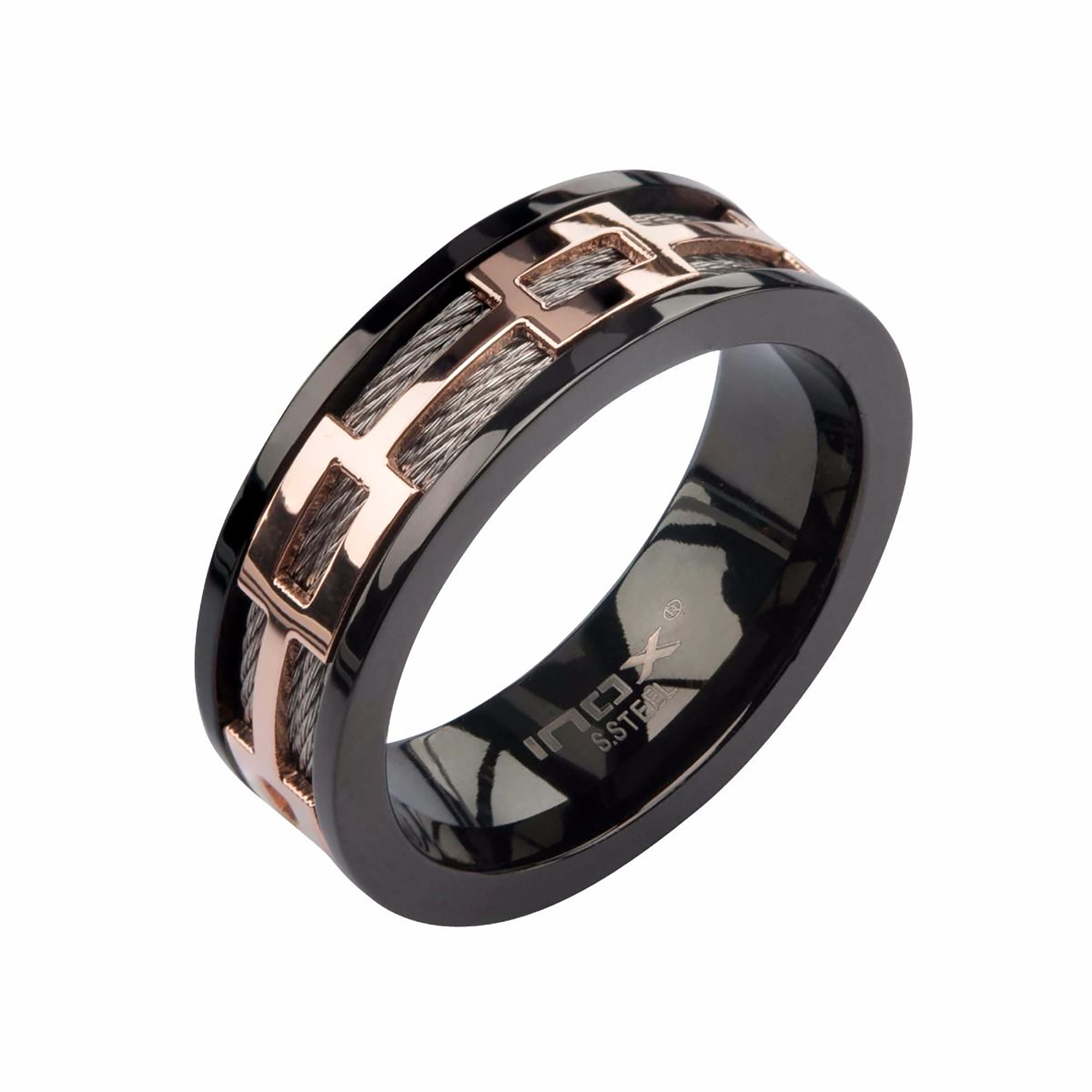 Stainless Steel Cable Rose Gold Plated and Black Plated Window Ring Milano Jewelers Pembroke Pines, FL