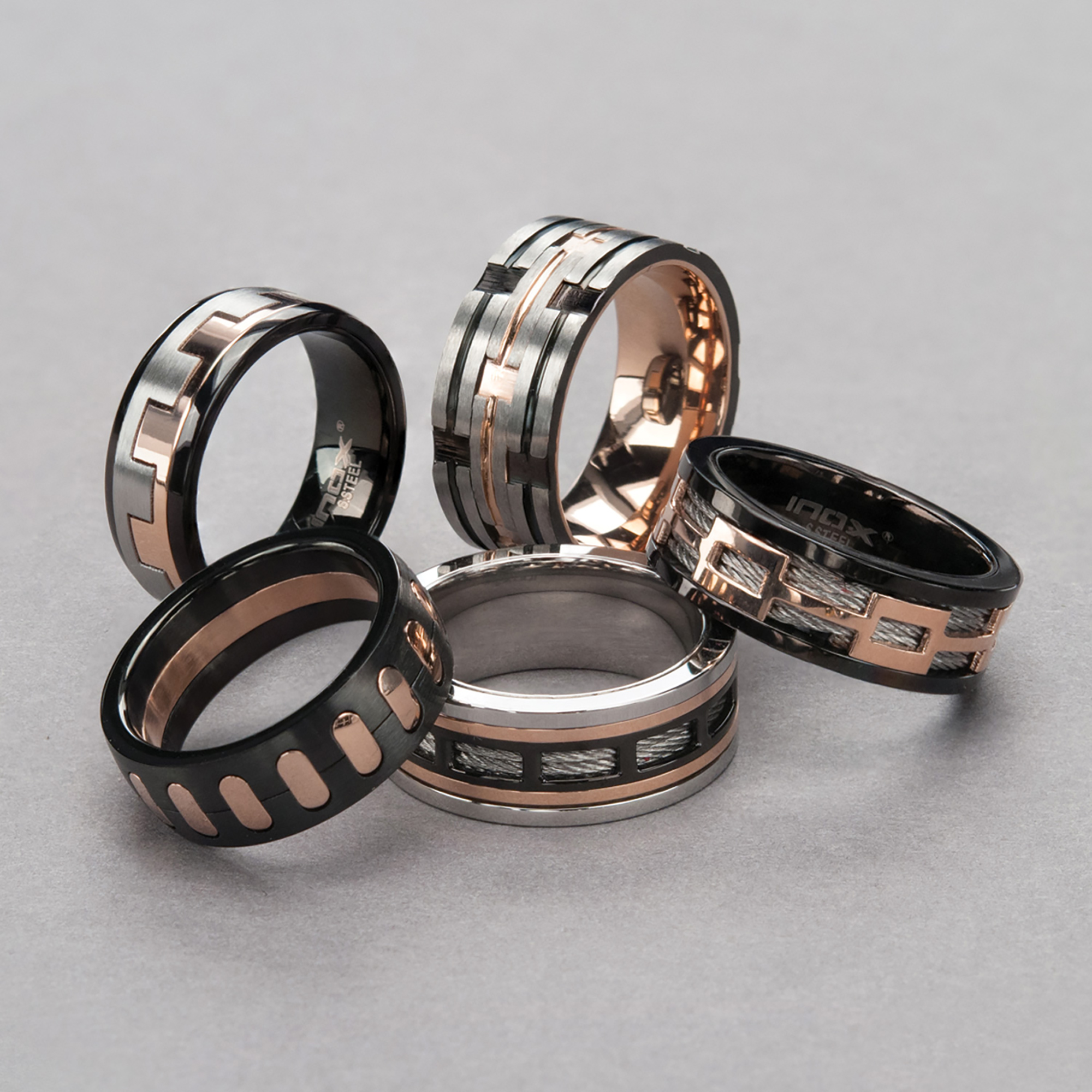 Stainless Steel Cable Rose Gold Plated and Black Plated Window Ring Image 2 Ken Walker Jewelers Gig Harbor, WA