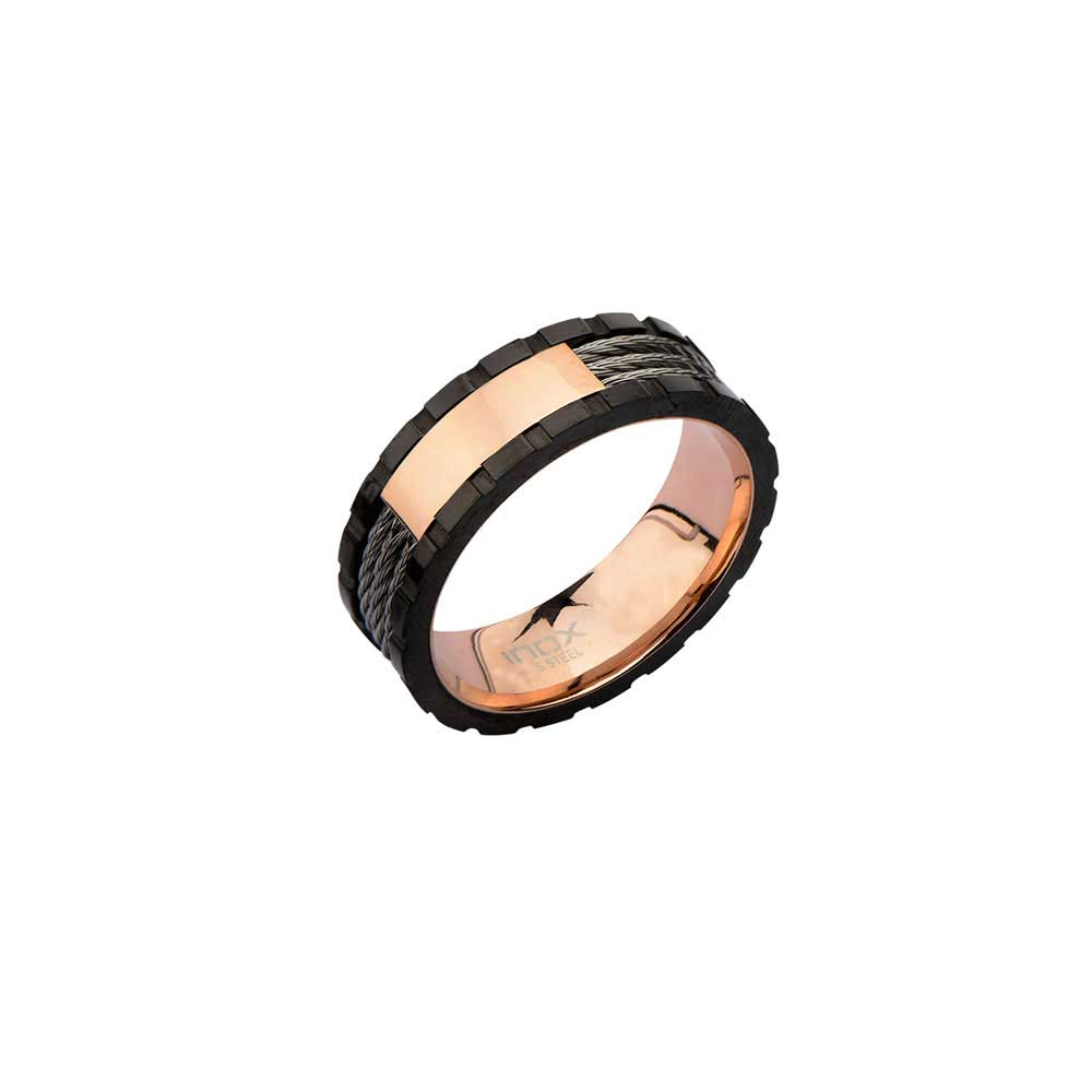 Rose Gold Plated Inner Ring with Black Line and Inlayed Cables Ken Walker Jewelers Gig Harbor, WA
