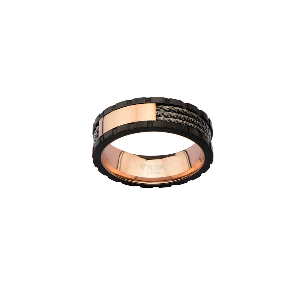 Rose Gold Plated Inner Ring with Black Line and Inlayed Cables Image 2 Milano Jewelers Pembroke Pines, FL
