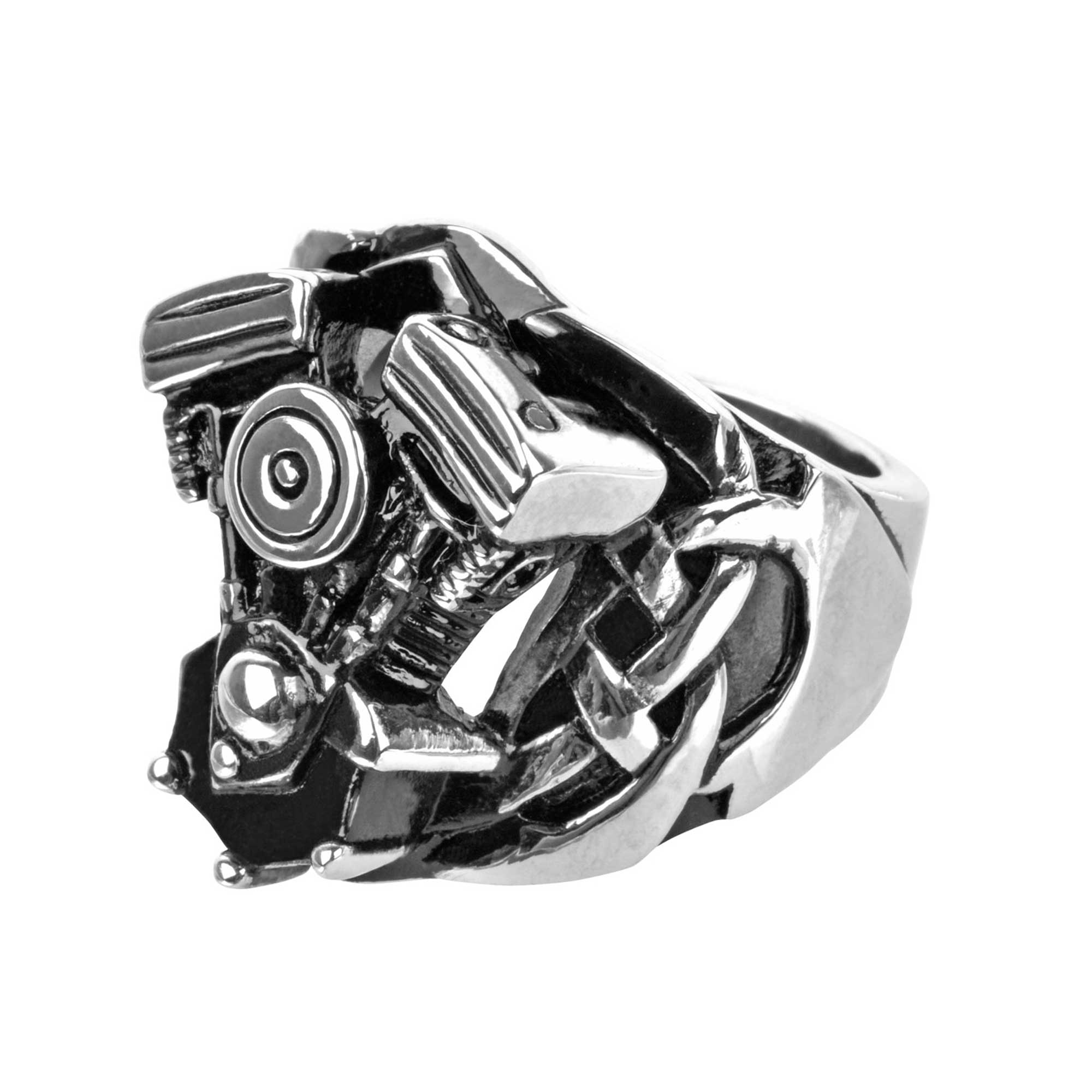 Black Oxidized Ring with Large Engine Look Ken Walker Jewelers Gig Harbor, WA