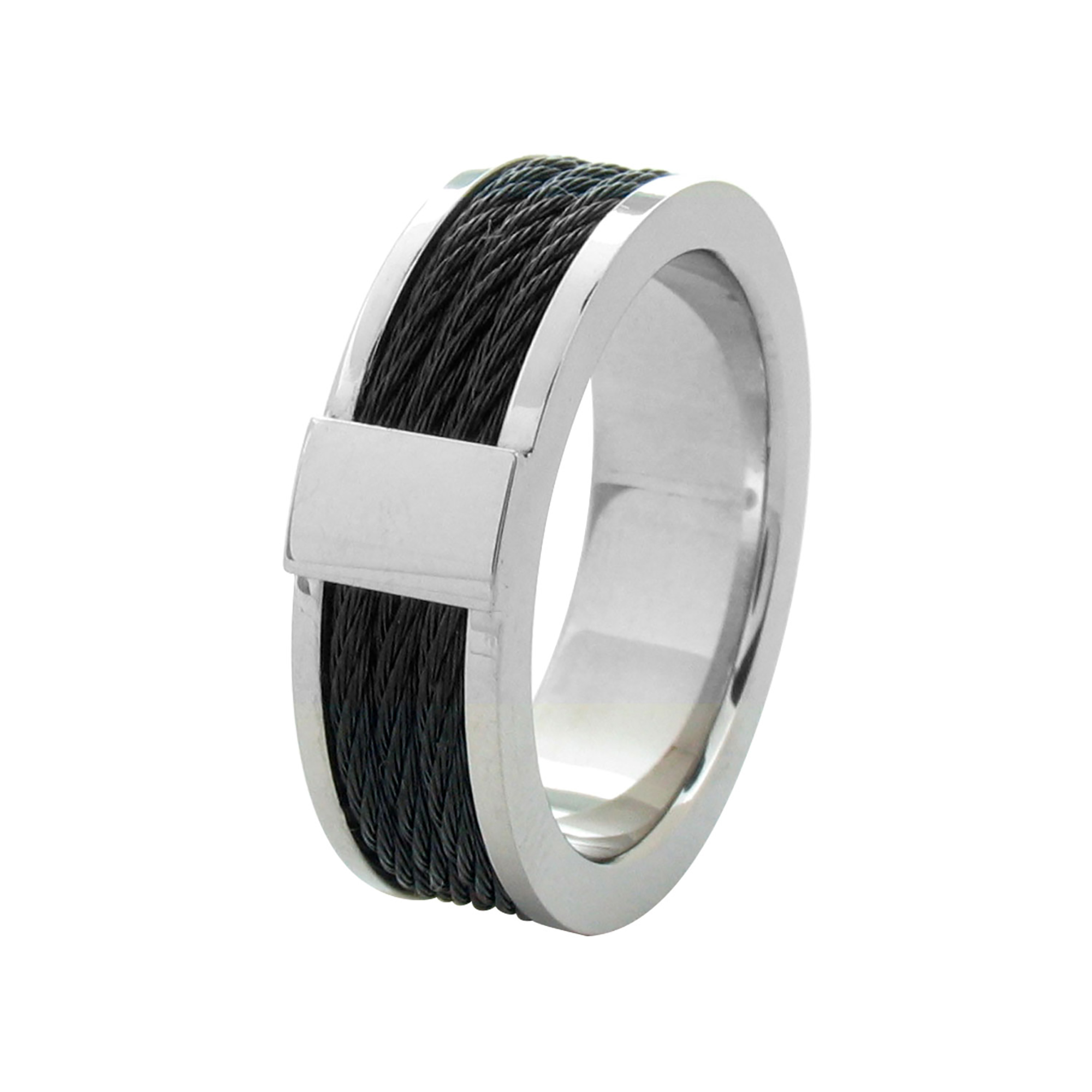 Steel Black Cable Inlayed Comfort Fit Ring Ken Walker Jewelers Gig Harbor, WA