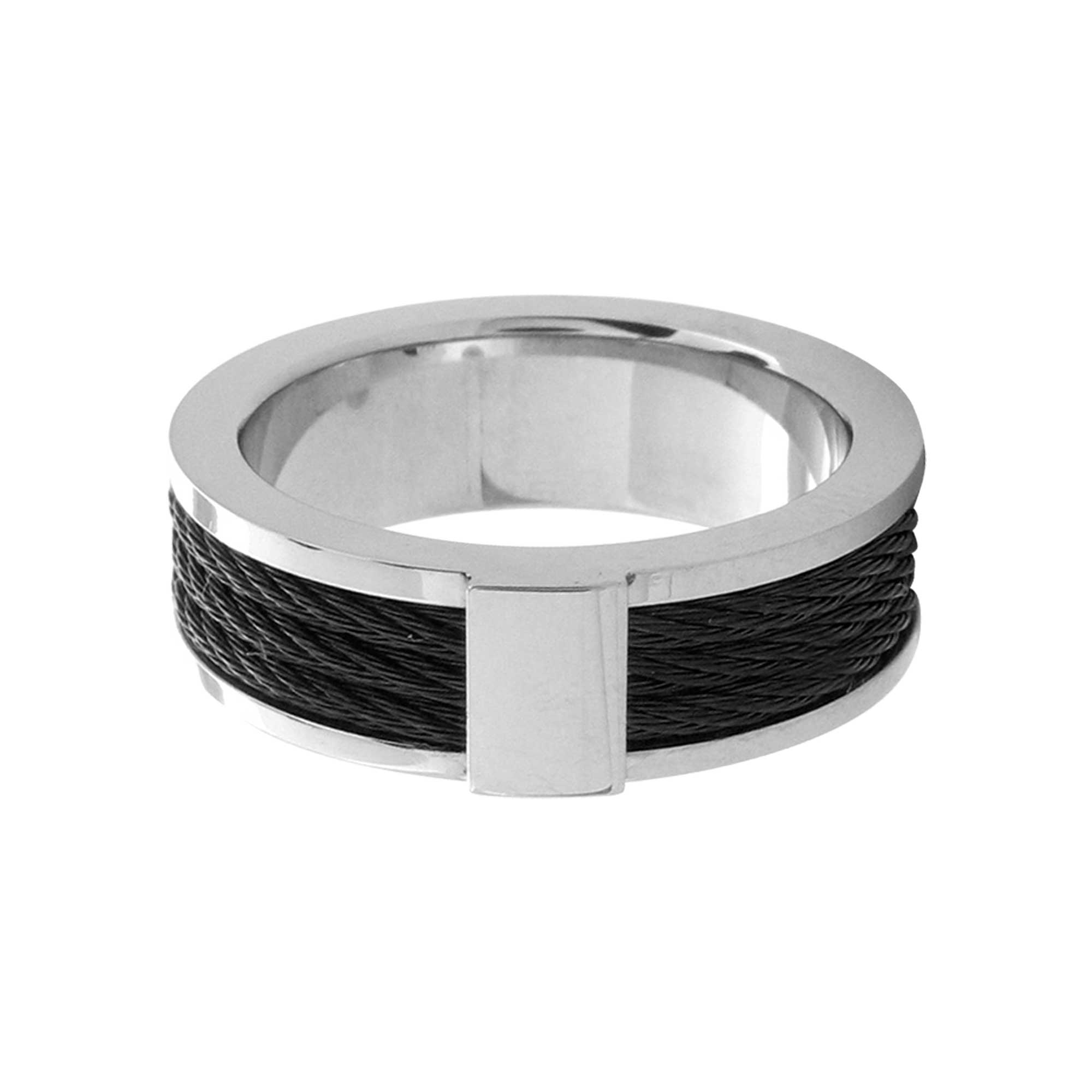 Steel Black Cable Inlayed Comfort Fit Ring Image 2 Ken Walker Jewelers Gig Harbor, WA