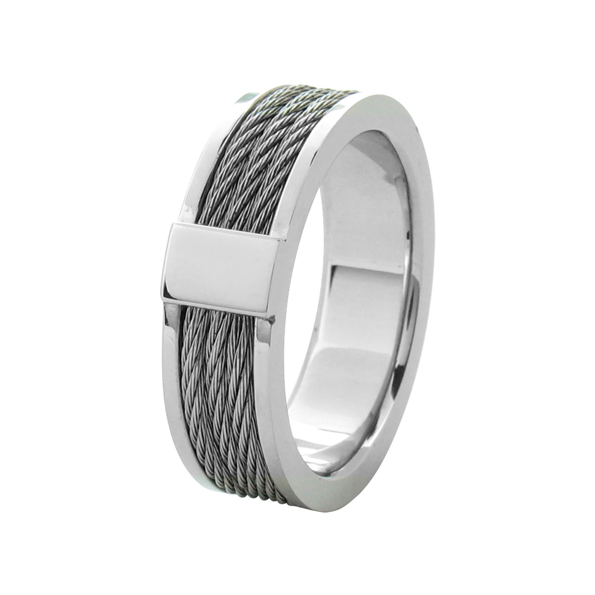 Steel Cable Inlayed Comfort Fit Ring Milano Jewelers Pembroke Pines, FL