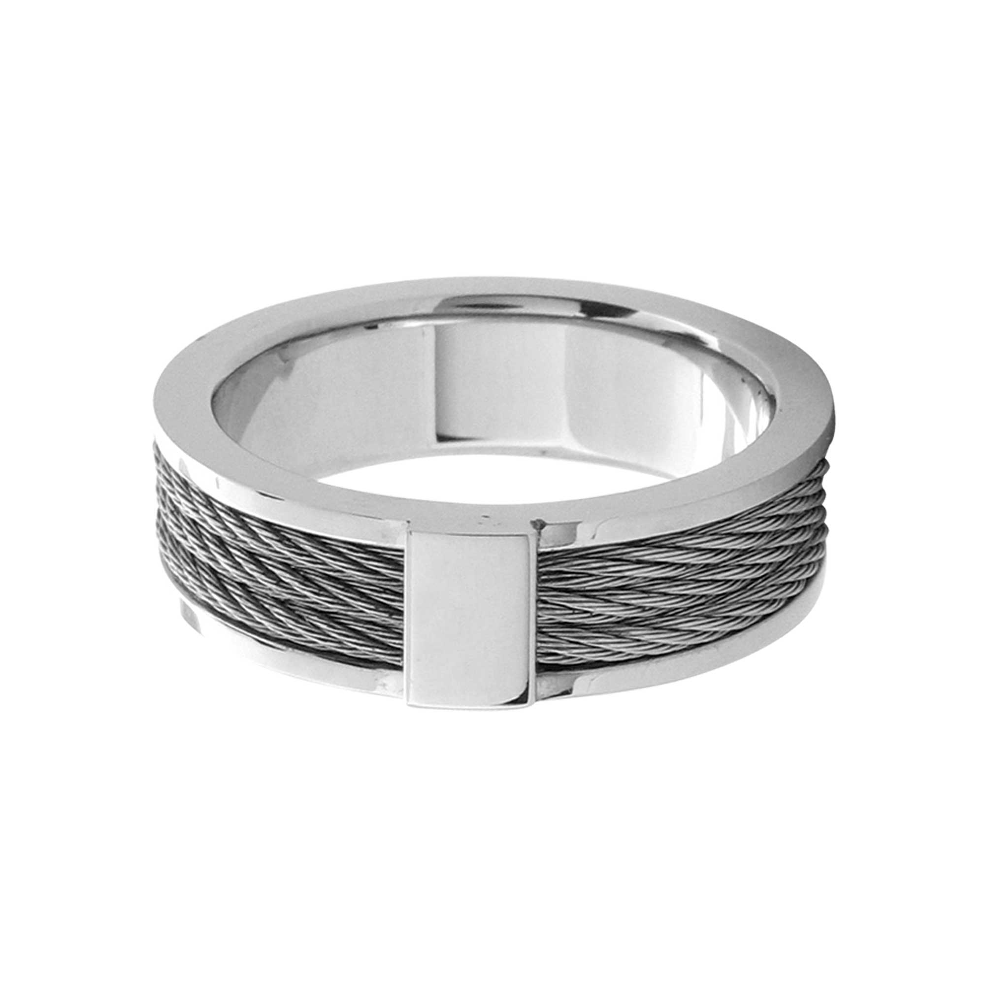 Steel Cable Inlayed Comfort Fit Ring Image 2 Milano Jewelers Pembroke Pines, FL