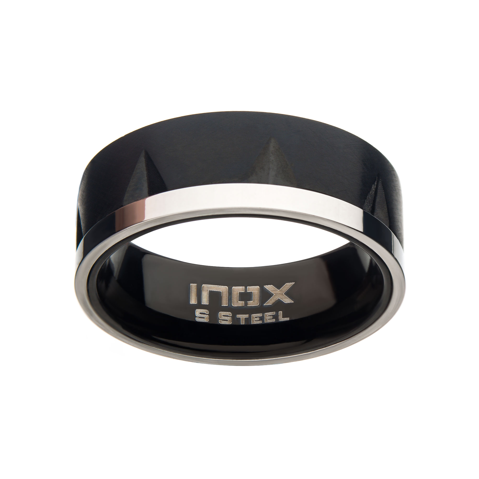 Matte Stainless Steel & Black IP with Notch Ring Image 2 Enchanted Jewelry Plainfield, CT