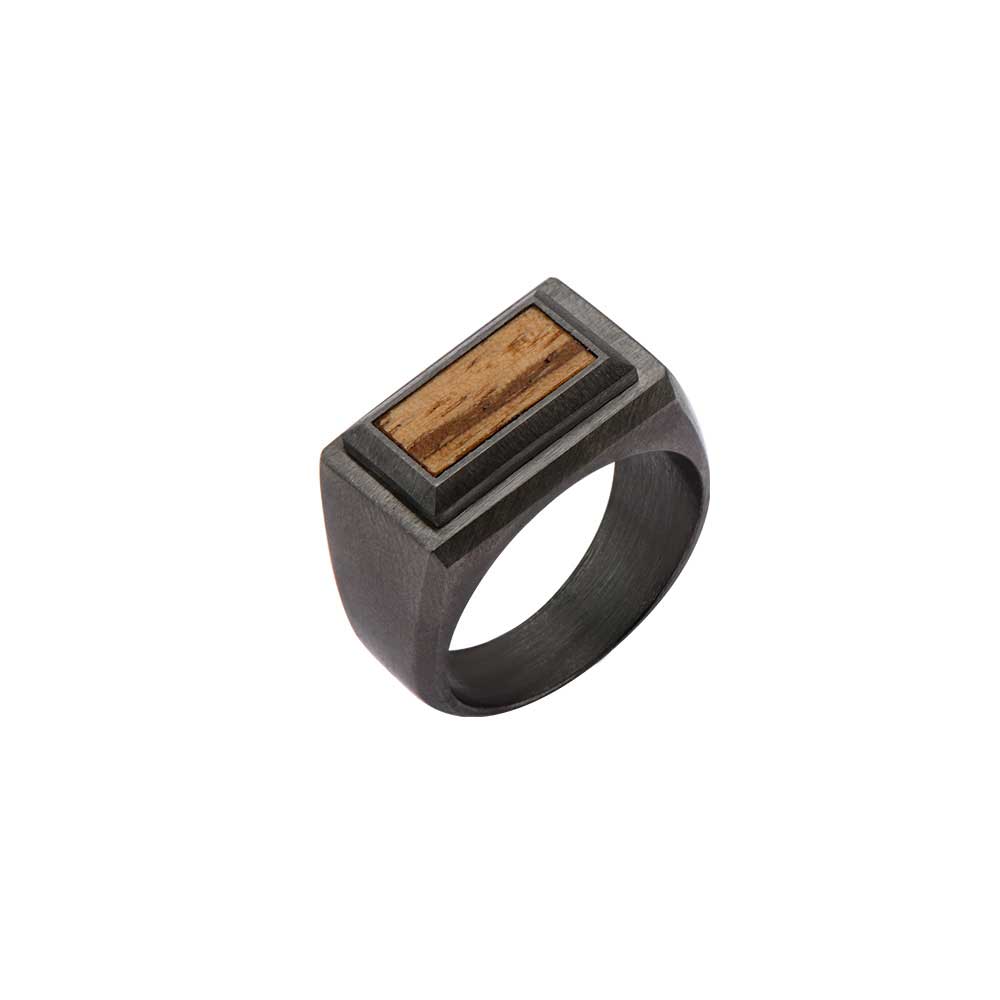 Steel Ring with Inlayed Zebra Wood Mueller Jewelers Chisago City, MN