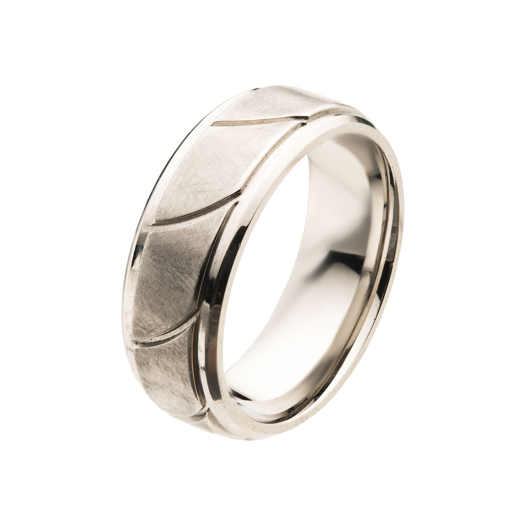 Steel Brushed with Grooves Beveled Ring Lewis Jewelers, Inc. Ansonia, CT