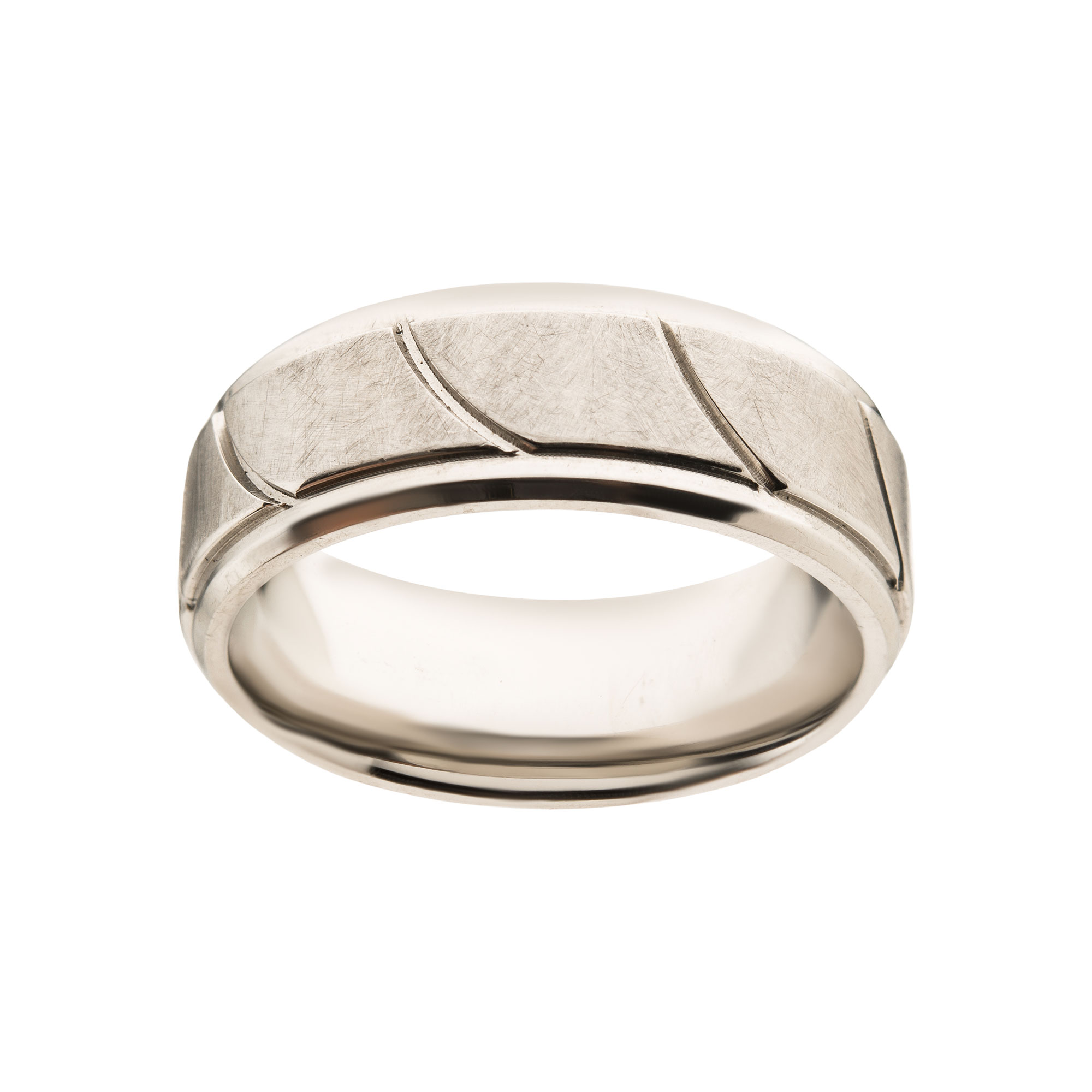 Steel Brushed with Grooves Beveled Ring Image 2 Milano Jewelers Pembroke Pines, FL