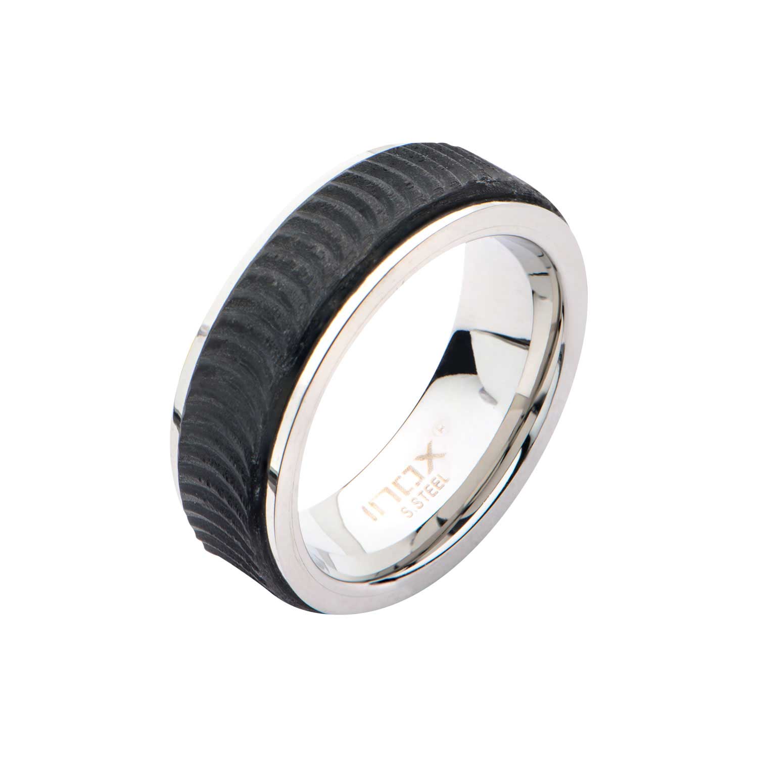 Center Solid Carbon Fiber Ridged Ring Image 2 Enchanted Jewelry Plainfield, CT