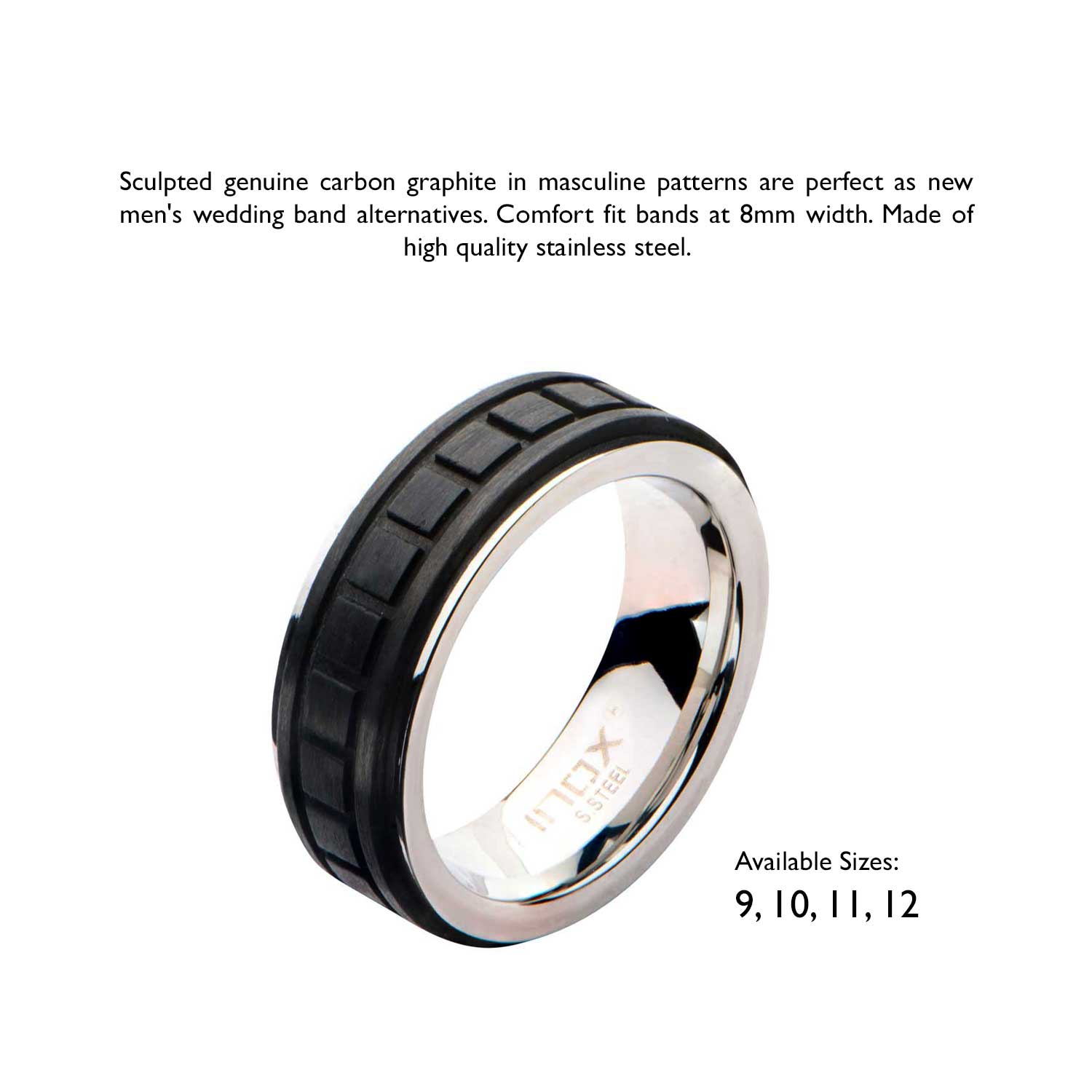 Solid Carbon Fiber Center Square Ring Image 5 Morin Jewelers Southbridge, MA