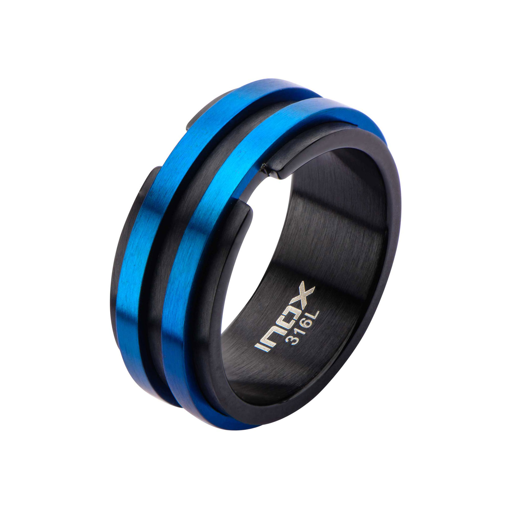 Matte Black Plated with Thin Blue Lines Ring Milano Jewelers Pembroke Pines, FL