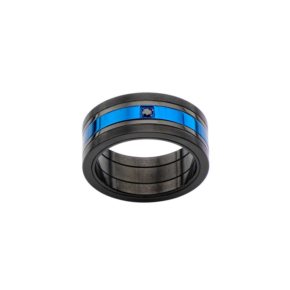 Matte Black & Blue Plated w/ Black CZ Ring Image 2 Milano Jewelers Pembroke Pines, FL