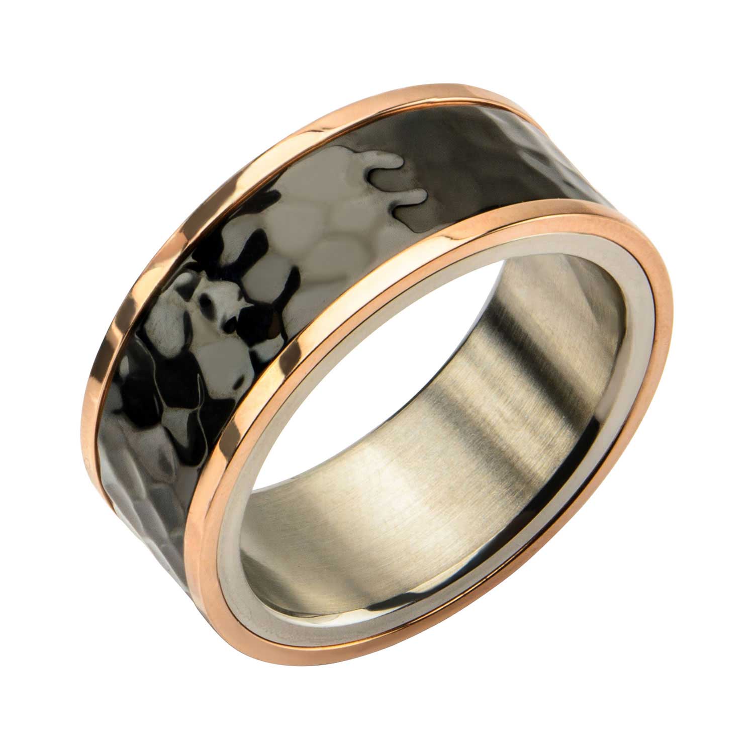 Steel TriTone Hammered Finish Ring Image 3 Ken Walker Jewelers Gig Harbor, WA