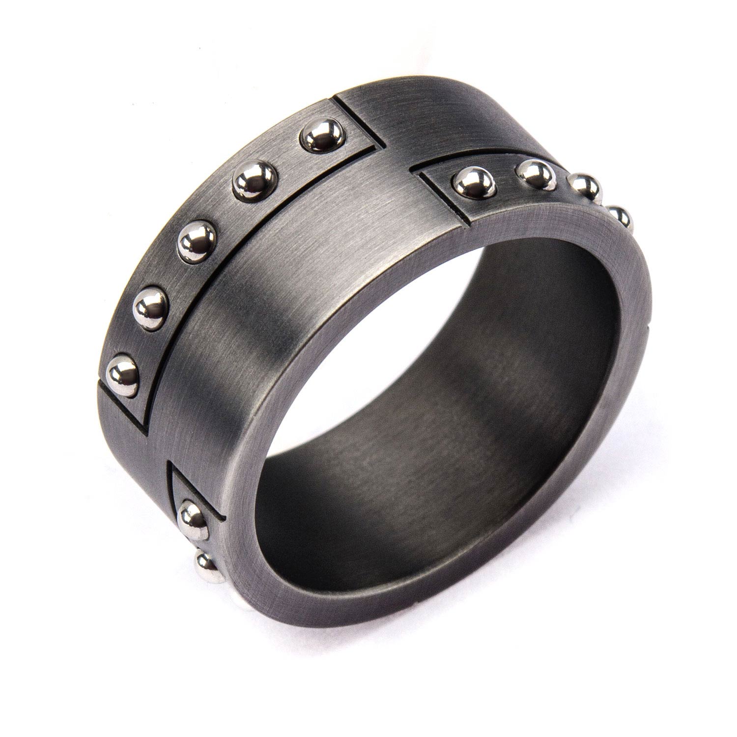 Stainless Steel Gun Metal Finish with Steel Beaded Ring Milano Jewelers Pembroke Pines, FL