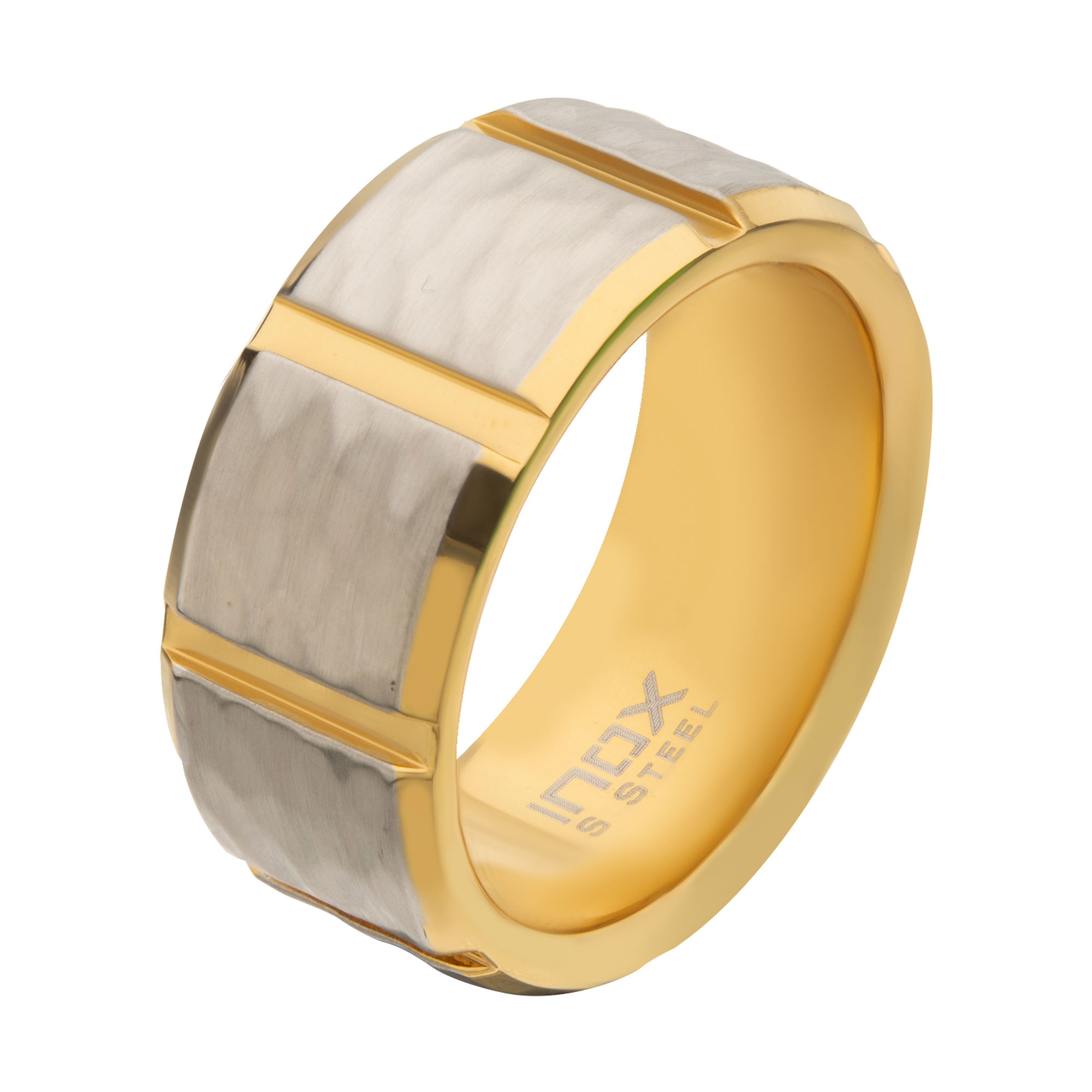 Gold Plated and Stainless Steel Hammered Finish Ring Milano Jewelers Pembroke Pines, FL