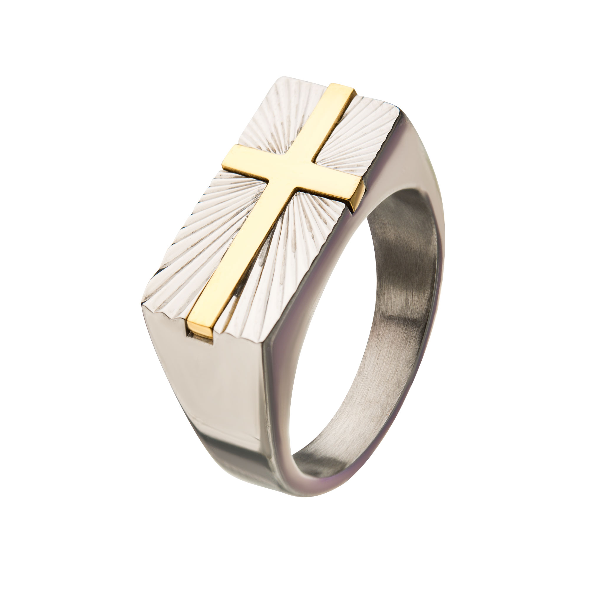 Stainless Steel with  Gold Plated Transfiguration Cross Ring Ken Walker Jewelers Gig Harbor, WA
