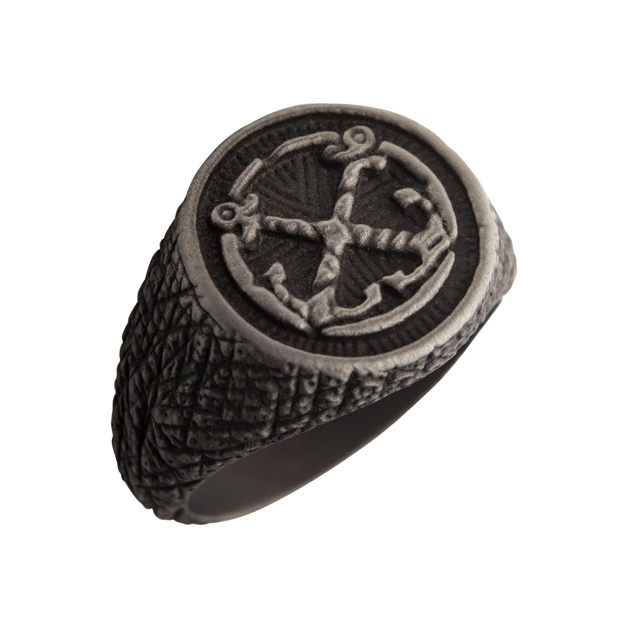 Black Plated Antique Finish Steel Anchor Inlay Ring Milano Jewelers Pembroke Pines, FL