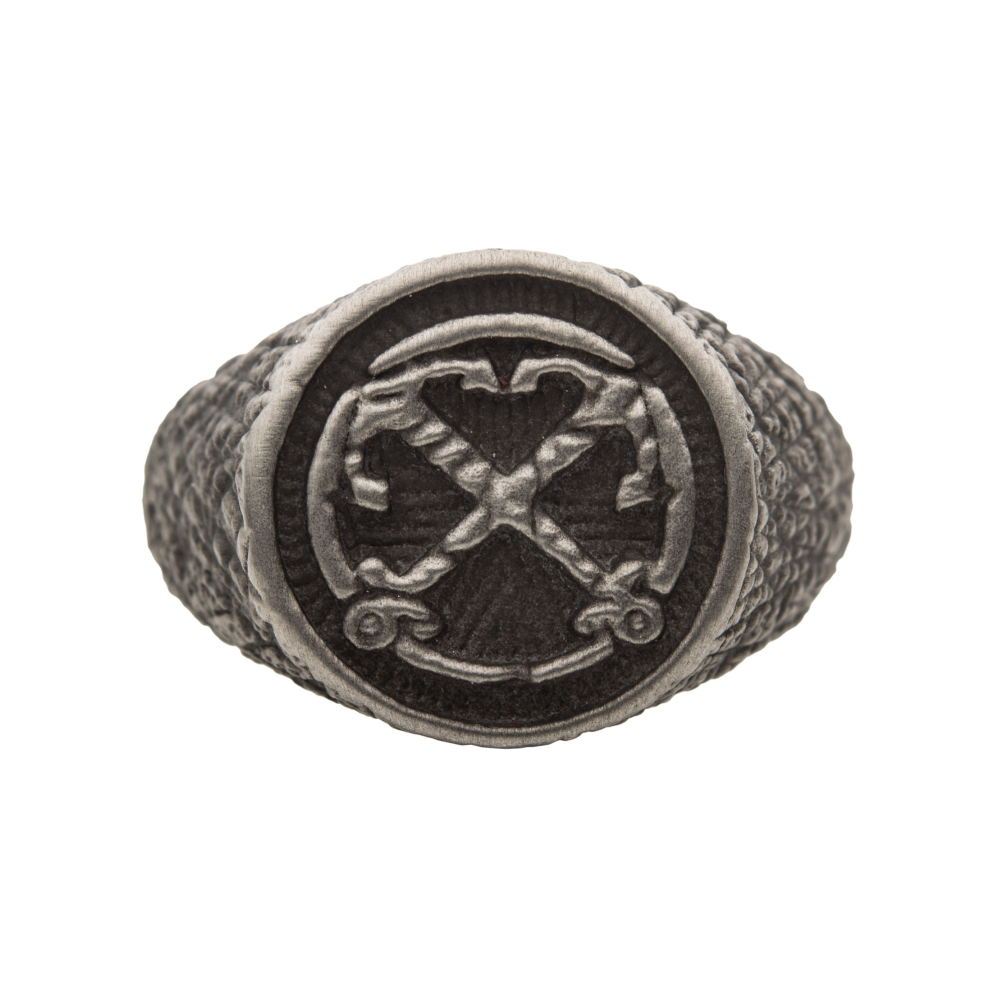 Black Plated Antique Finish Steel Anchor Inlay Ring Image 2 Selman's Jewelers-Gemologist McComb, MS