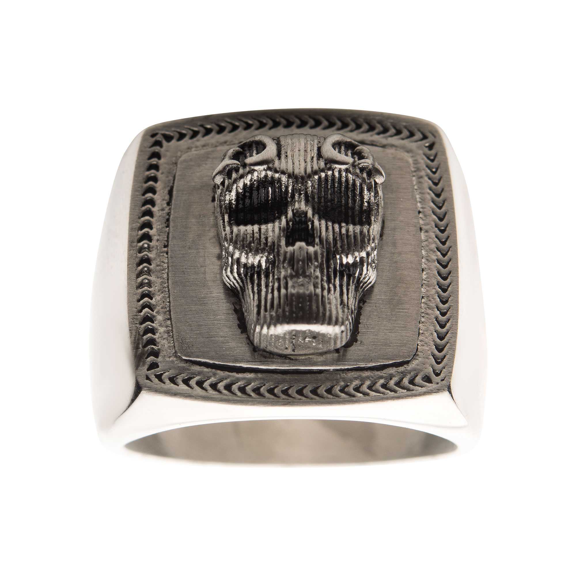 Black Oxidized Matte Finish Steel 3D Skull Ring Image 2 Midtown Diamonds Reno, NV