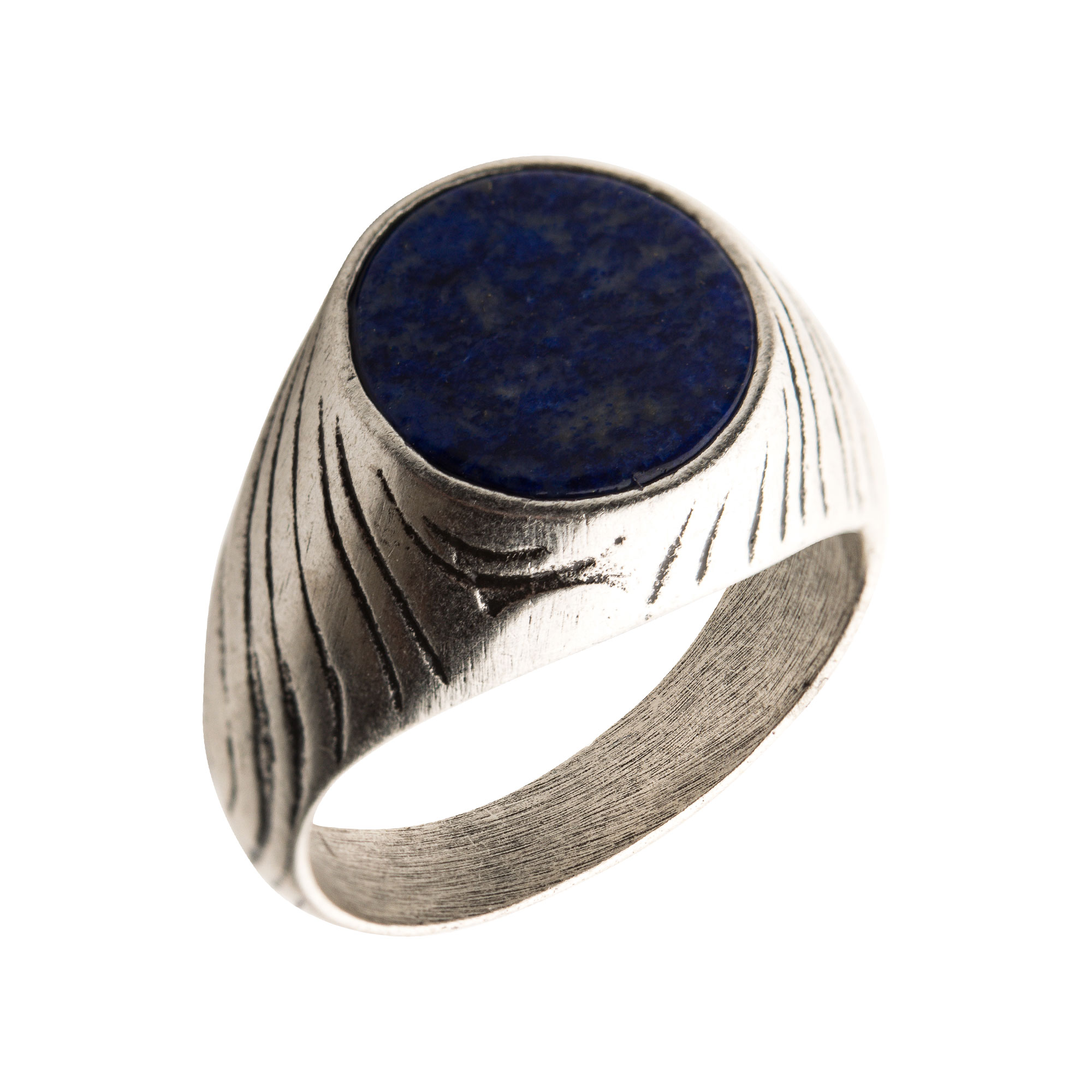 Stainless Steel Silver Plated with Lapis Stone Ring Milano Jewelers Pembroke Pines, FL