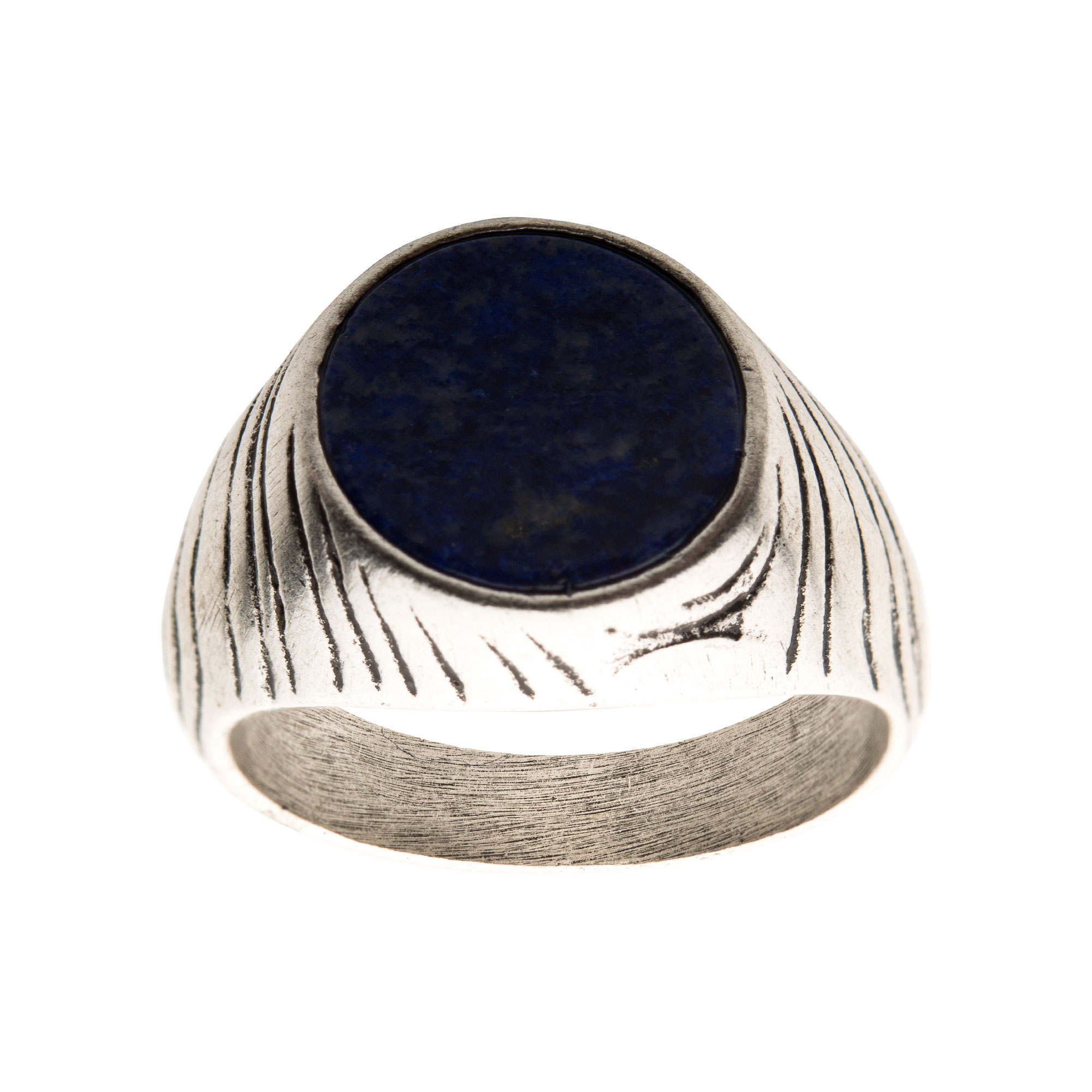 Stainless Steel Silver Plated with Lapis Stone Ring Image 2 Ken Walker Jewelers Gig Harbor, WA
