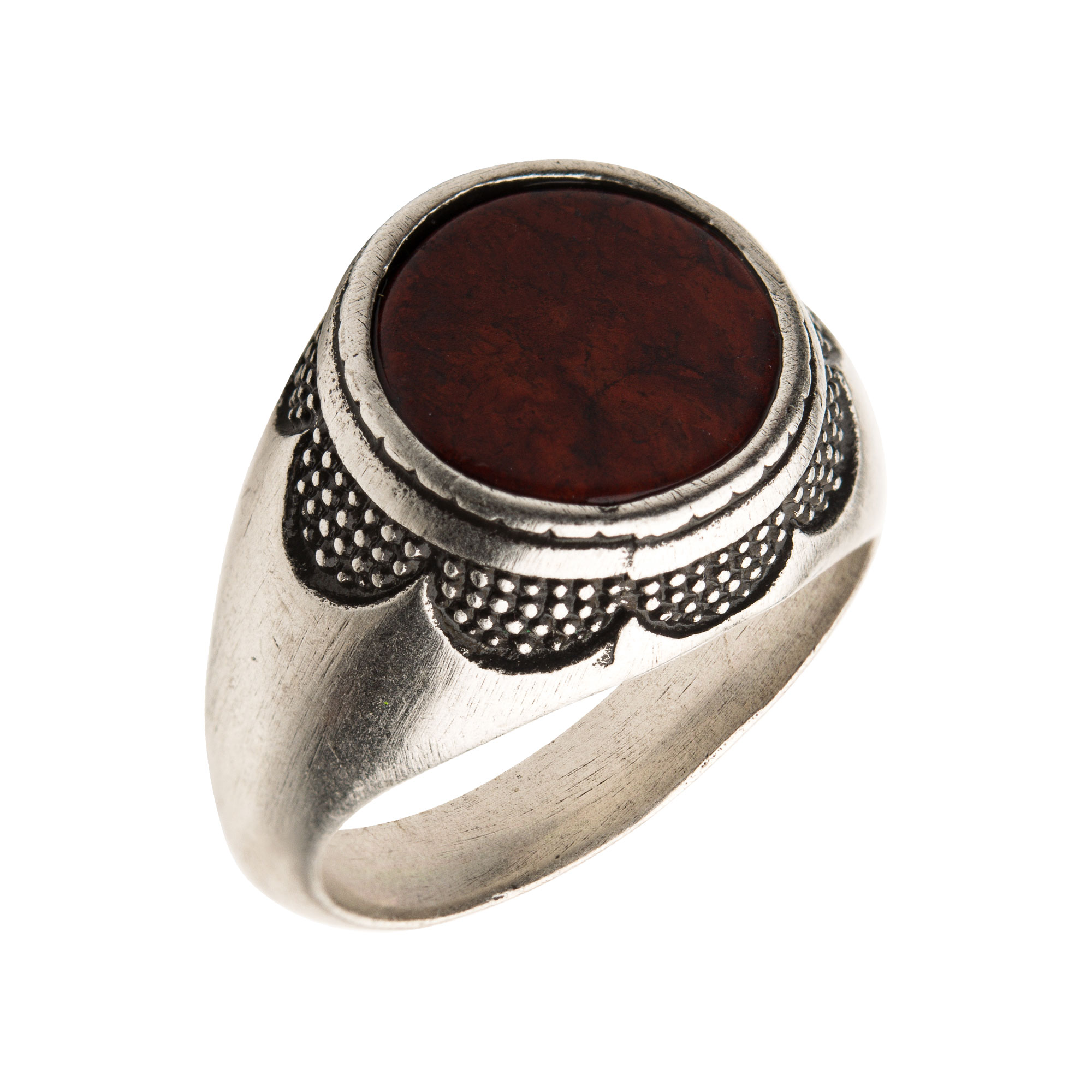 Stainless Steel Silver Plated with Red Jasper Stone Ring Midtown Diamonds Reno, NV