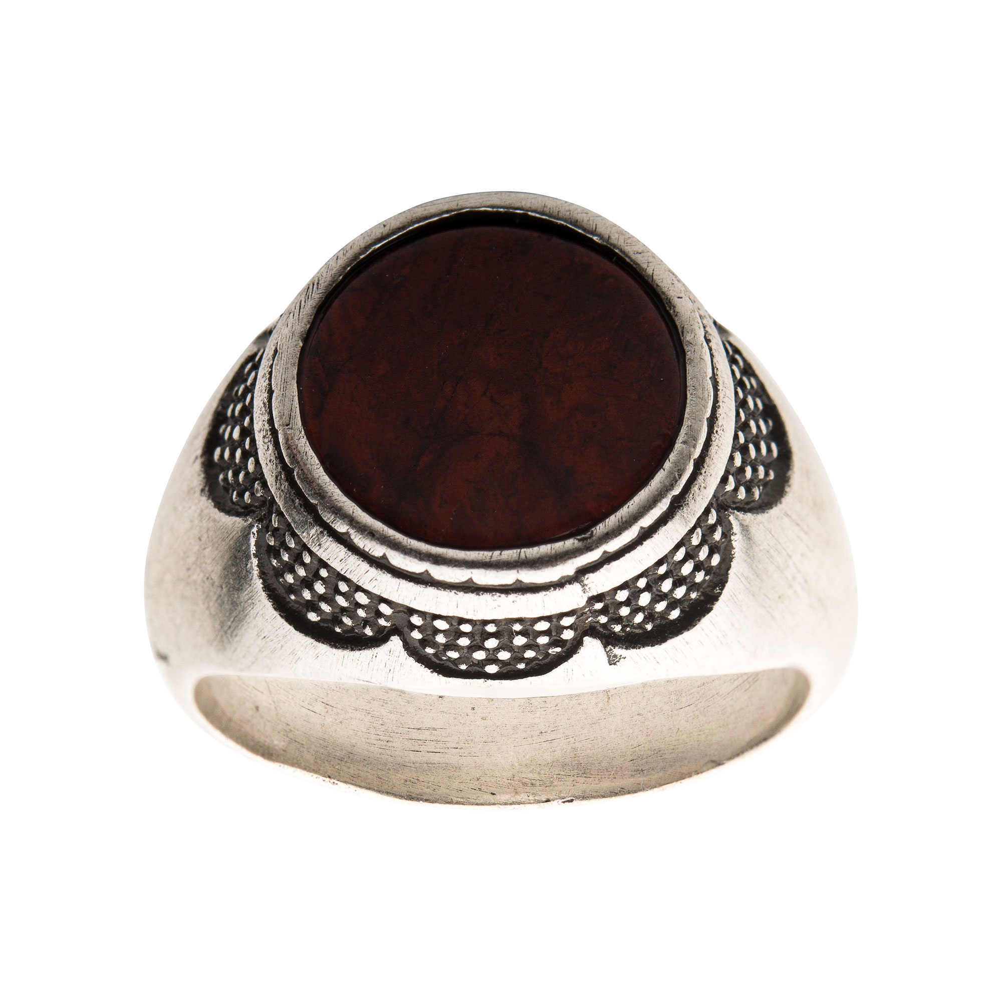 Stainless Steel Silver Plated with Red Jasper Stone Ring Image 2 Midtown Diamonds Reno, NV