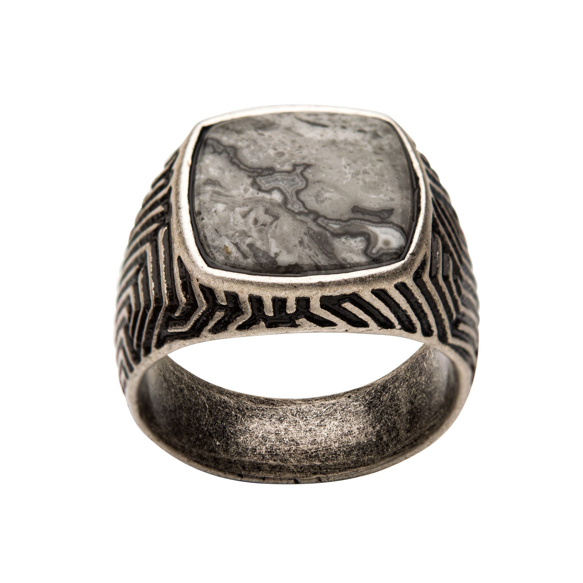 Stainless Steel Silver Plated with Gray Jasper Stone Ring Image 2 Selman's Jewelers-Gemologist McComb, MS