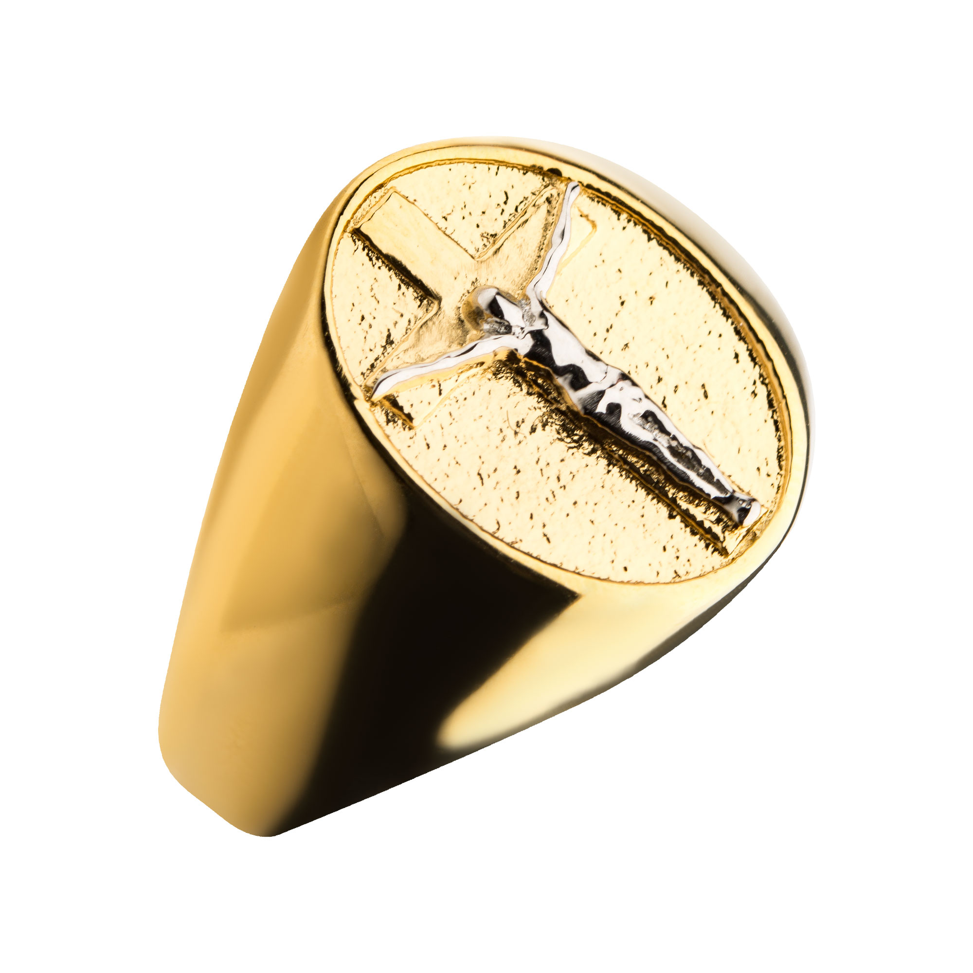 18K Gold  Plated with Silver Plated Jesus Inlay Ring Midtown Diamonds Reno, NV