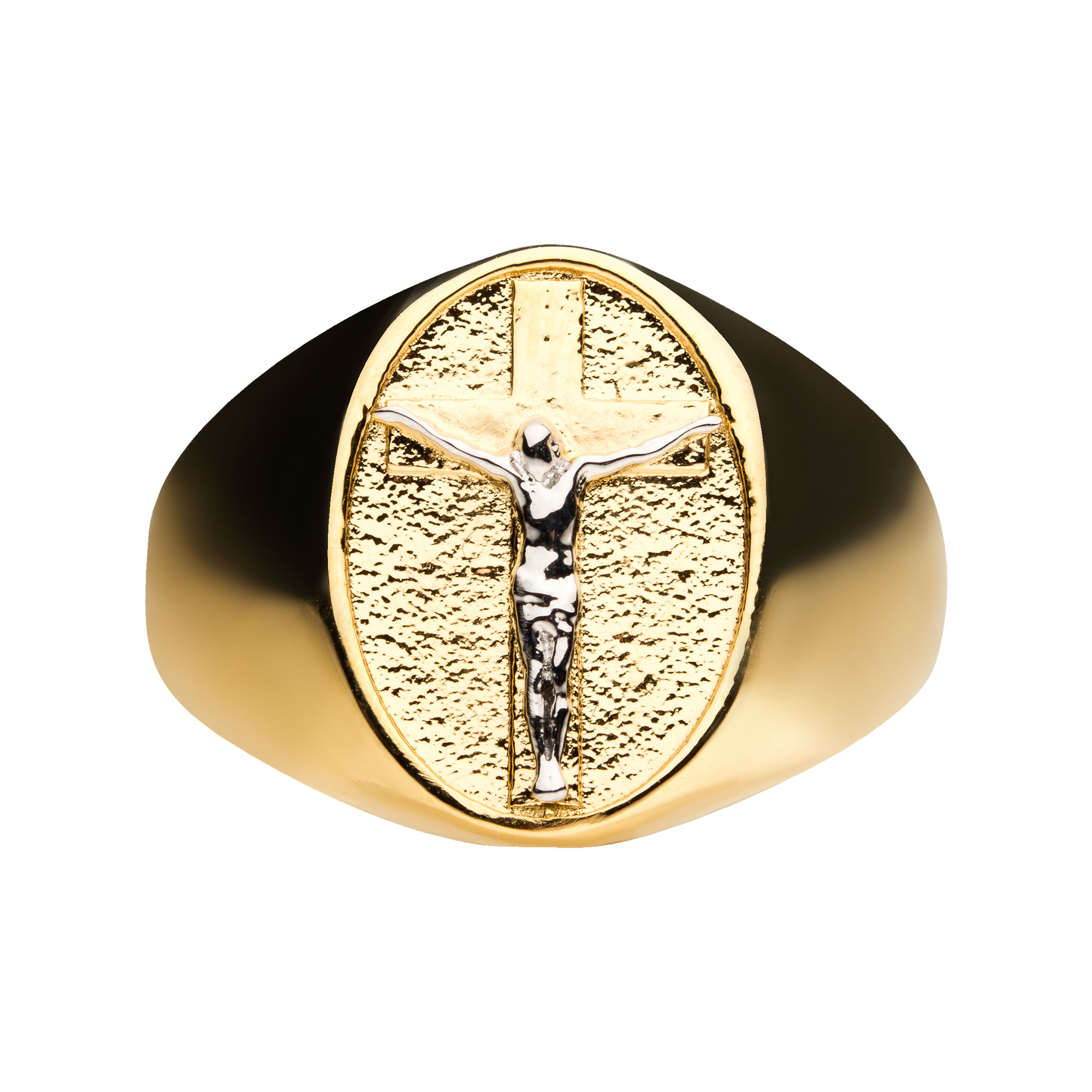 18K Gold  Plated with Silver Plated Jesus Inlay Ring Image 2 Midtown Diamonds Reno, NV