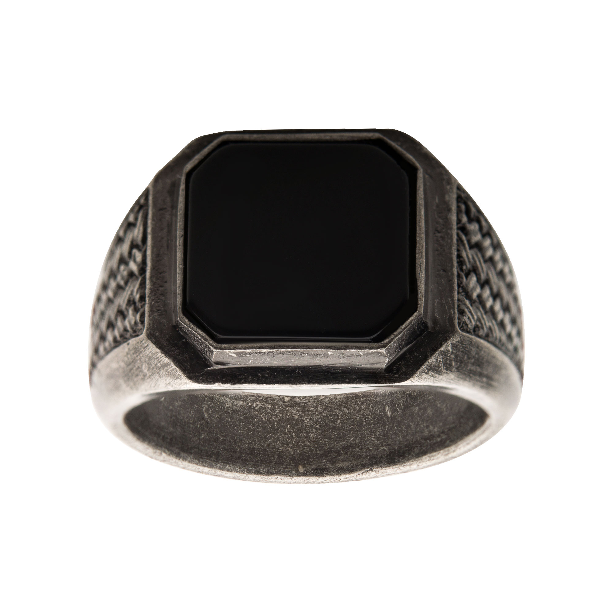 Stainless Steel Silver Plated with Black Agate Stone Ring Image 2 Enchanted Jewelry Plainfield, CT