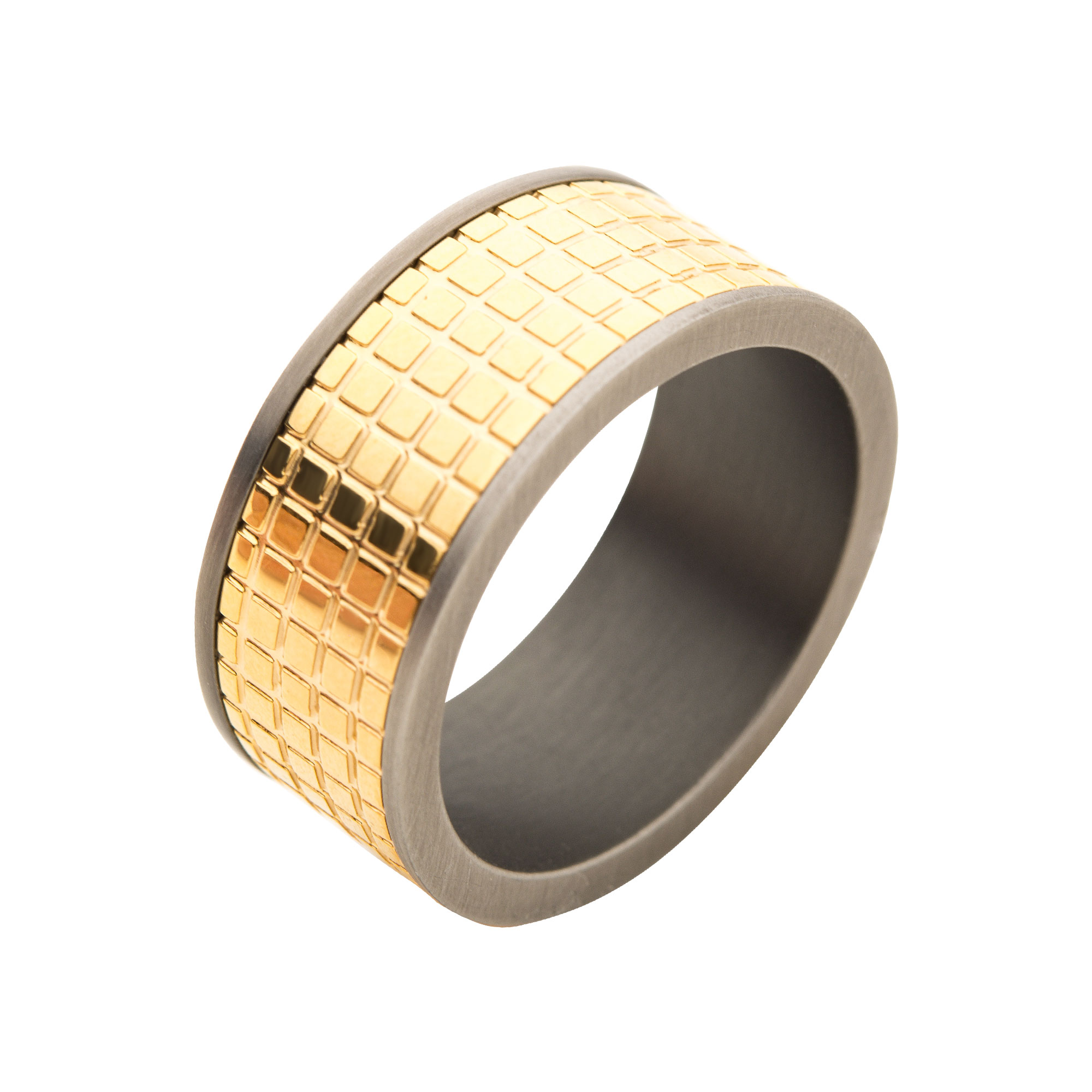 Gun Metal Plated with 18K Gold Plated Grid Inlay Ring Morin Jewelers Southbridge, MA