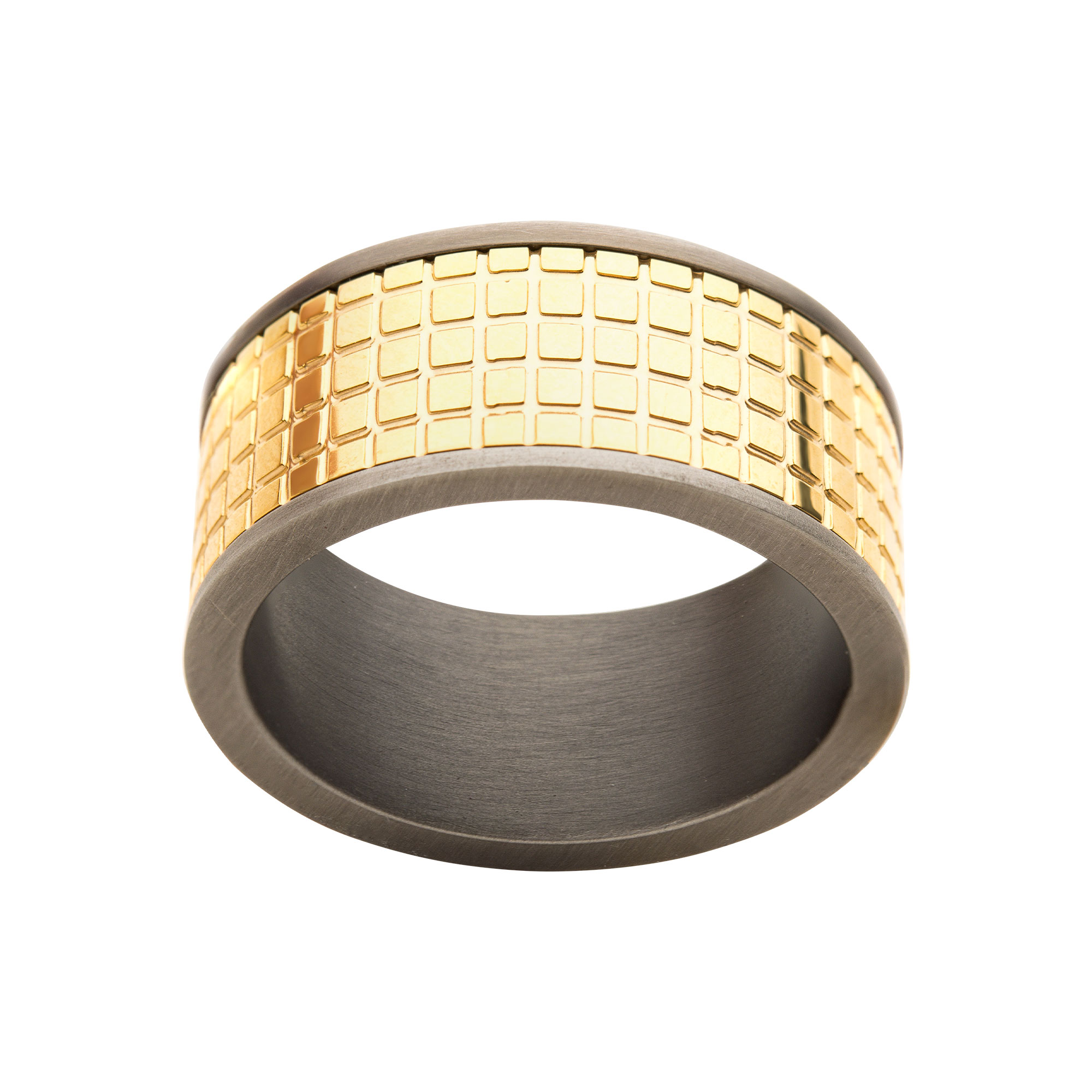 Gun Metal Plated with 18K Gold Plated Grid Inlay Ring Image 2 Milano Jewelers Pembroke Pines, FL