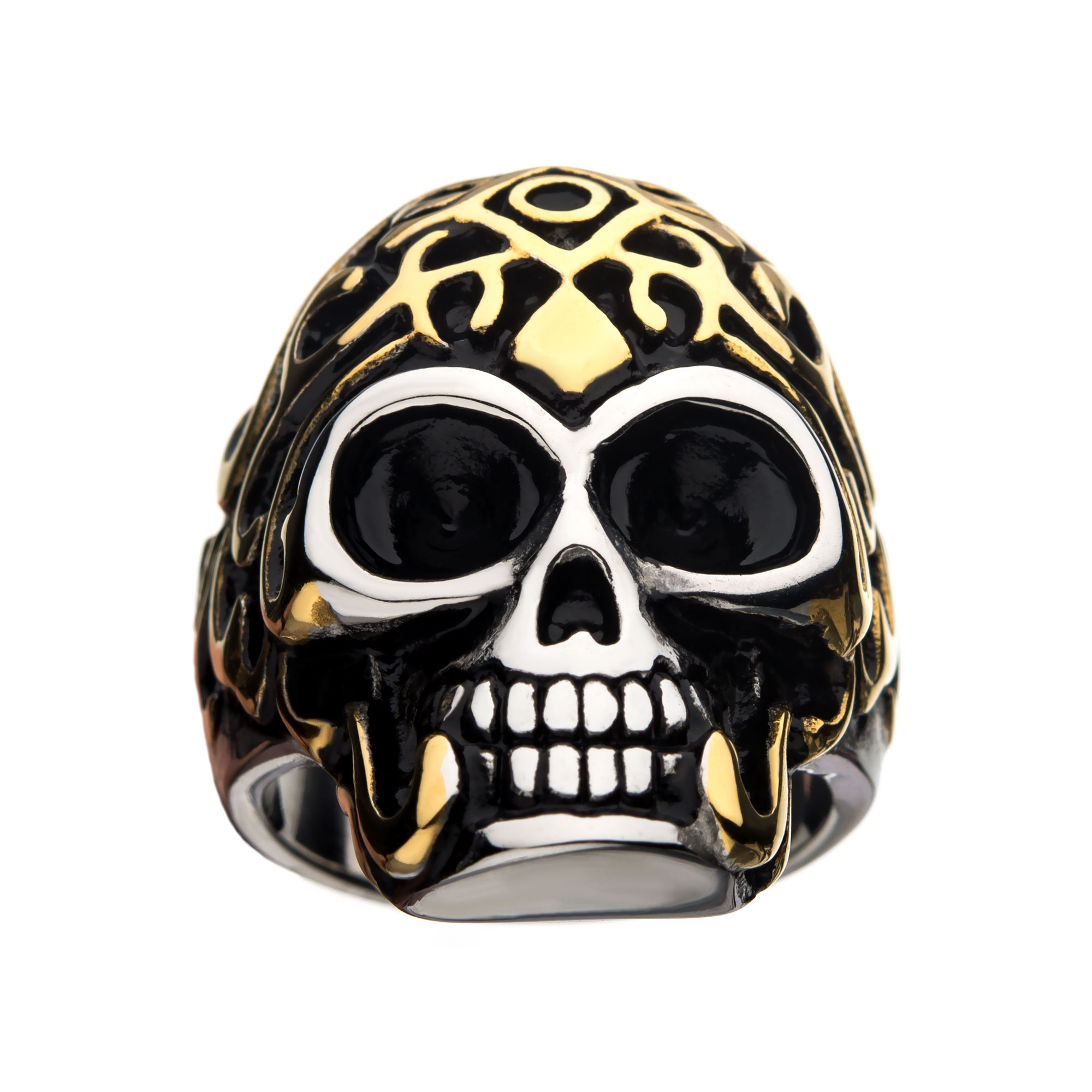 Oxidized Stainless Steel & Gold IP Skull Ring Image 2 P.K. Bennett Jewelers Mundelein, IL