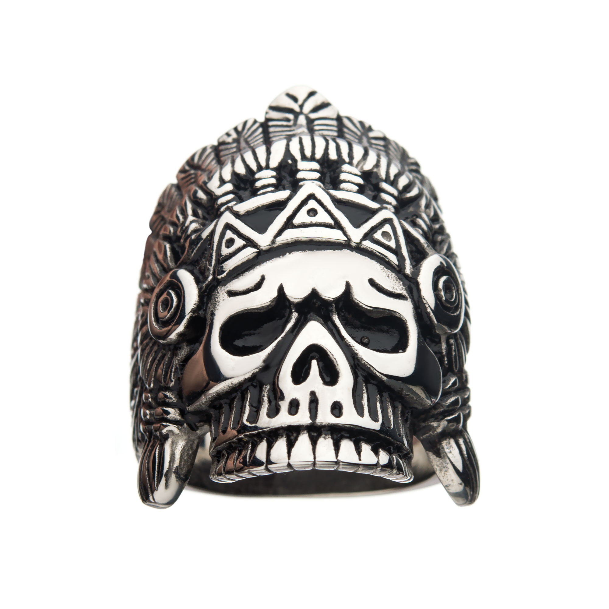 Oxidized Stainless Steel Chief Skull Ring Image 2 Enchanted Jewelry Plainfield, CT