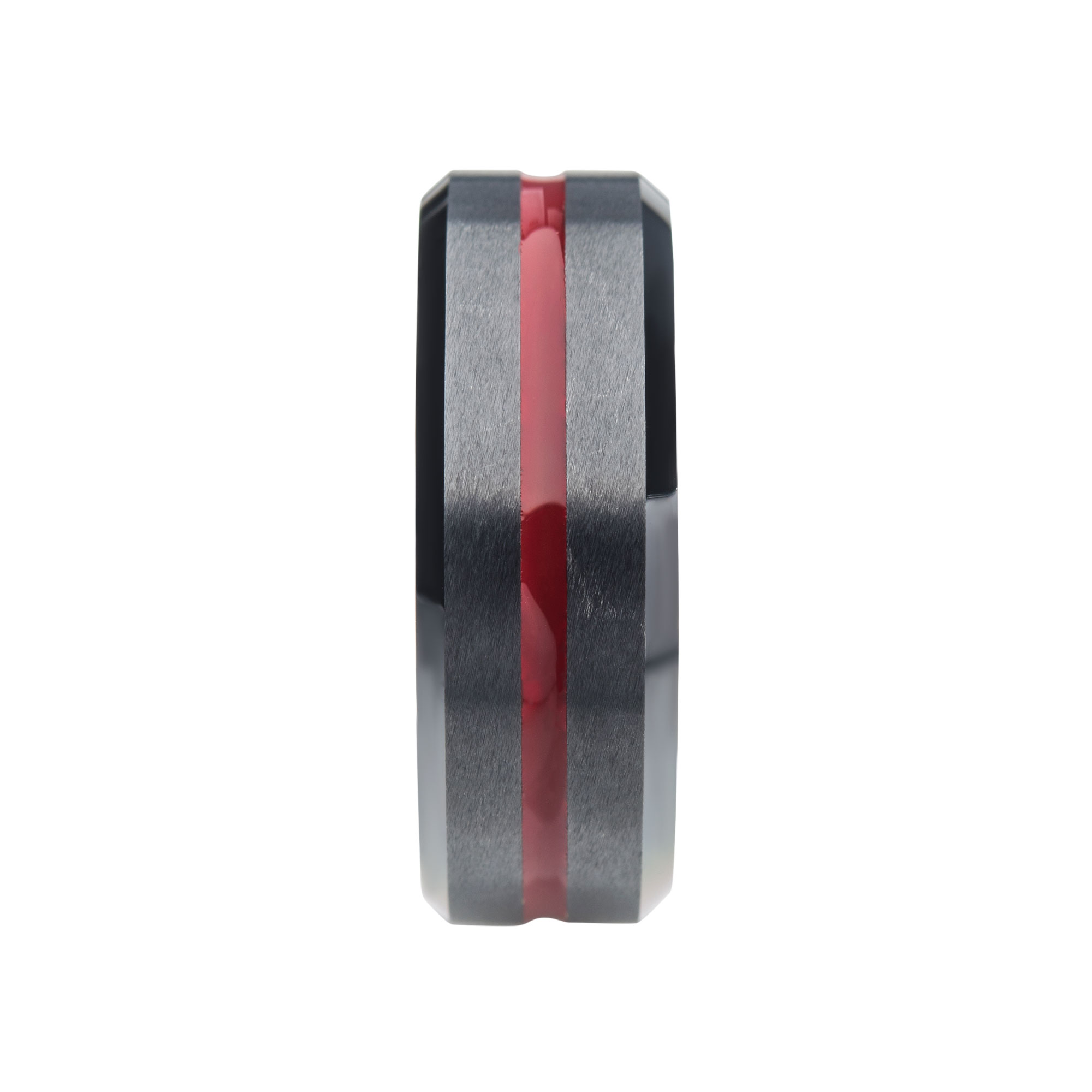 Steel Black Plated with Red Aluminum Beveled Wedding Band Ring Image 3 Carroll / Ochs Jewelers Monroe, MI