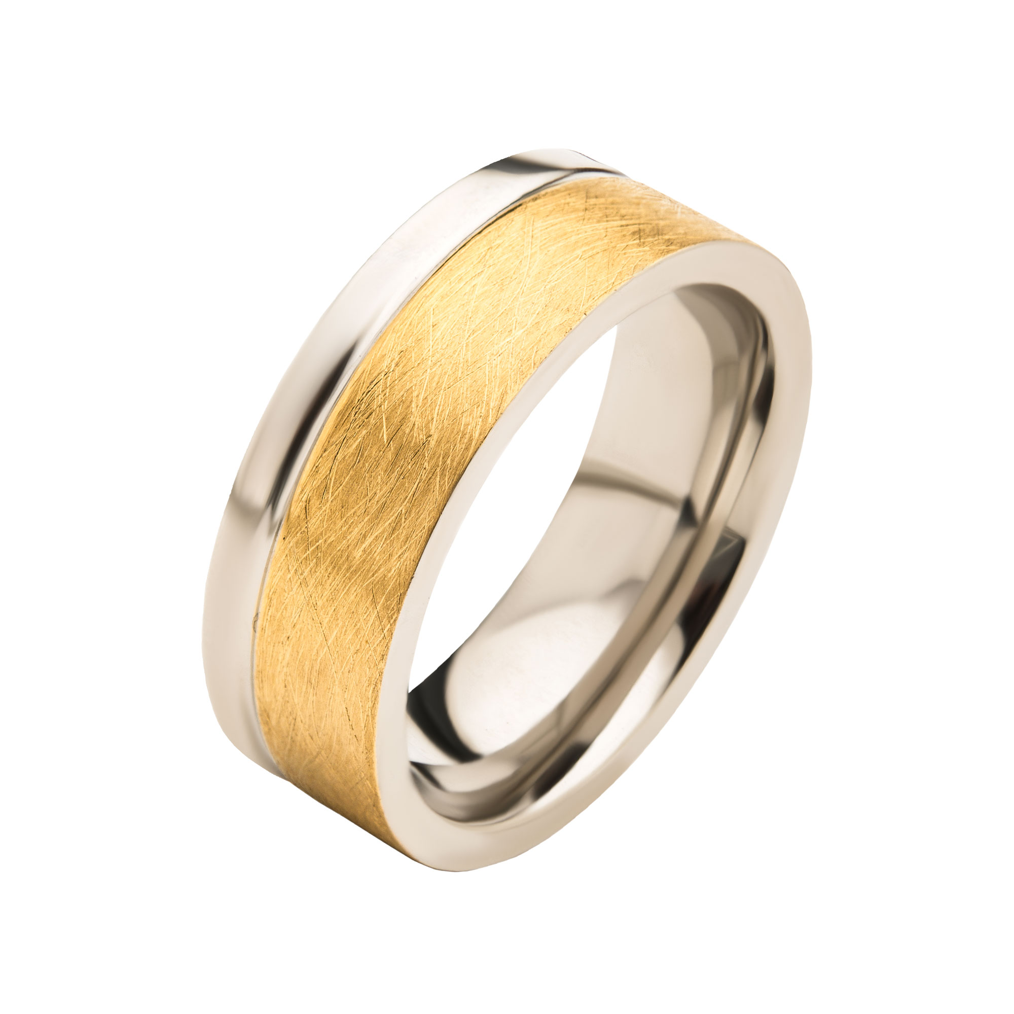 Steel with Brushed Gold Plated Comfort Fit Ring Ken Walker Jewelers Gig Harbor, WA