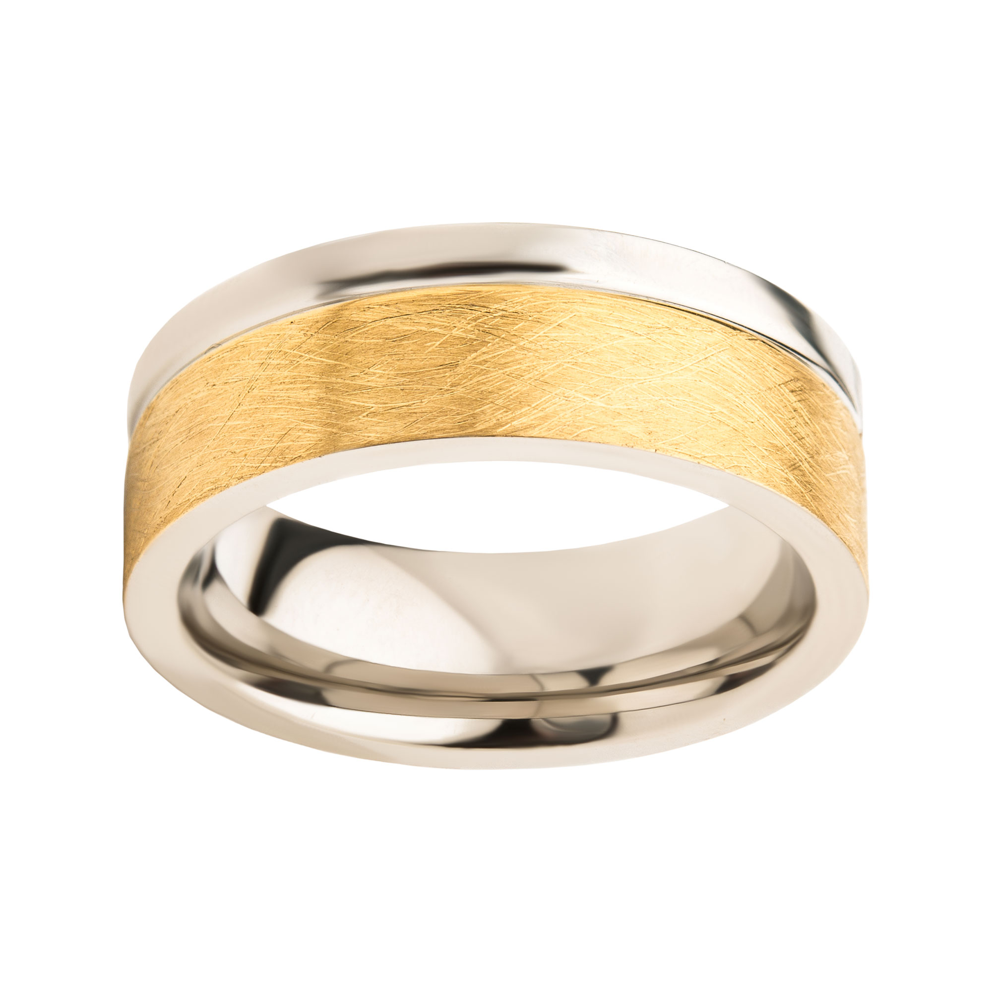 Steel with Brushed Gold Plated Comfort Fit Ring Image 2 Ken Walker Jewelers Gig Harbor, WA